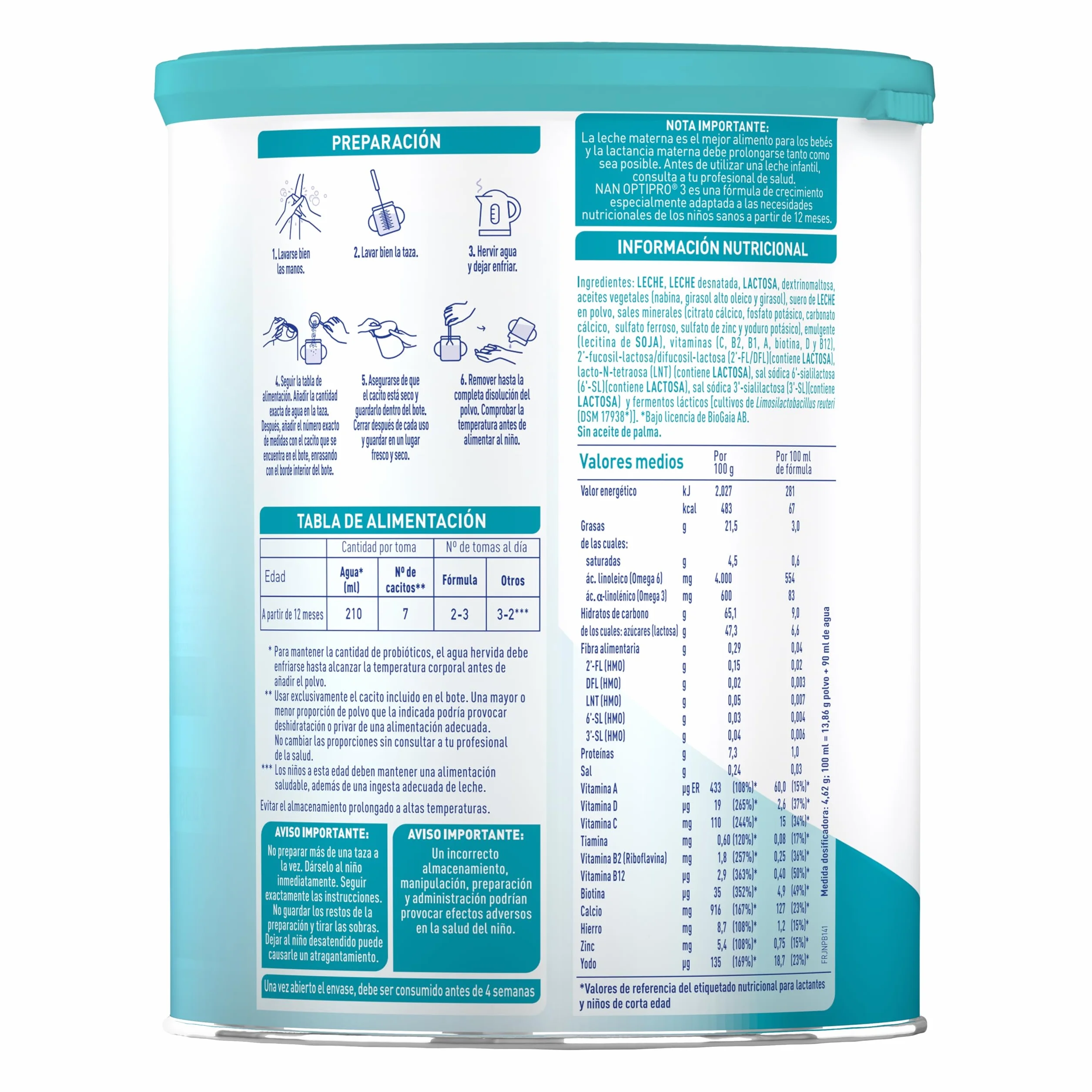Nestlé NAN OPTIPRO 3 Leche de crecimiento en polvo, 3x800g