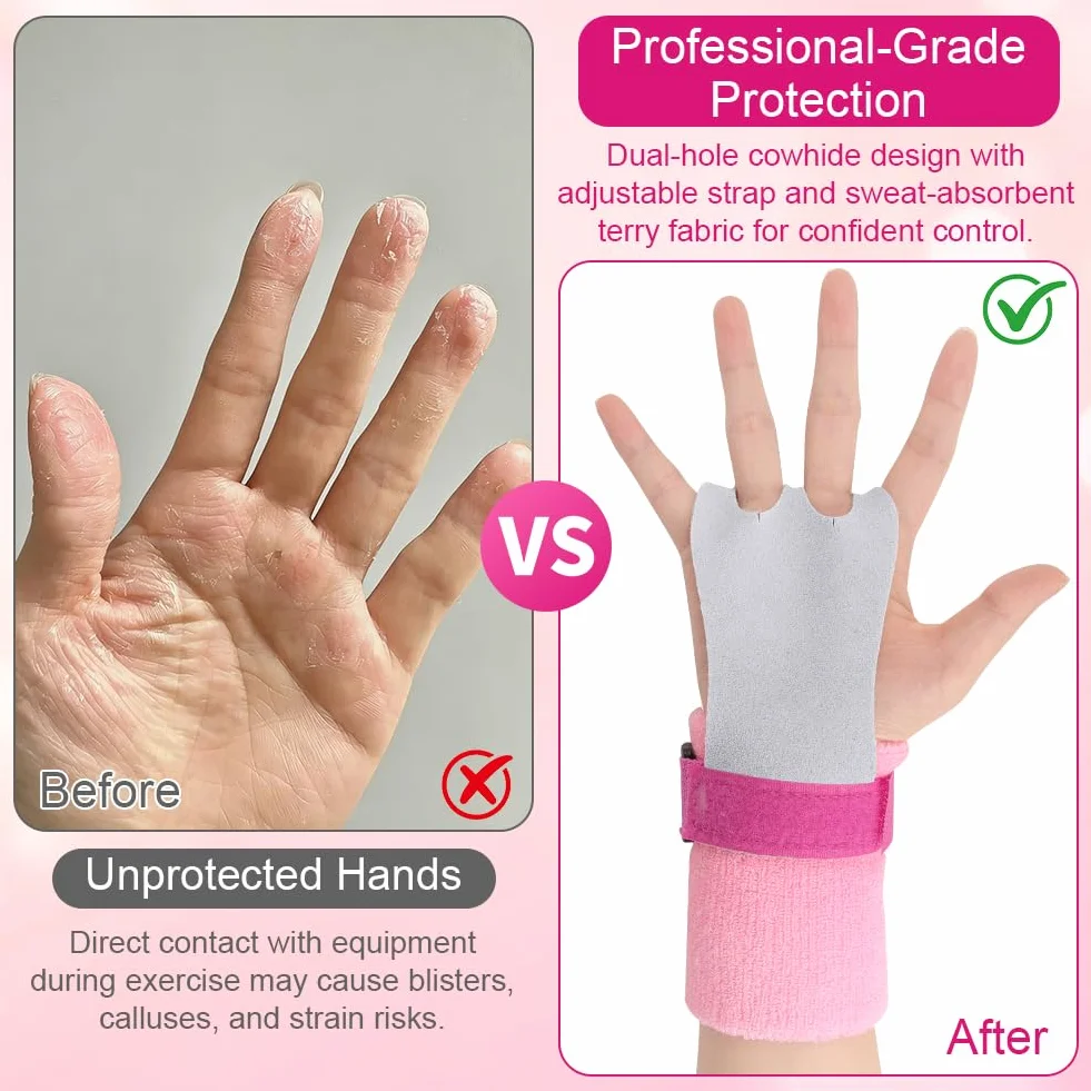 DiULi Almohadillas de Agarre para Niños, Juego de Palma de Piel para Dominadas, Gymnastic Hand Grips con Muñequeras