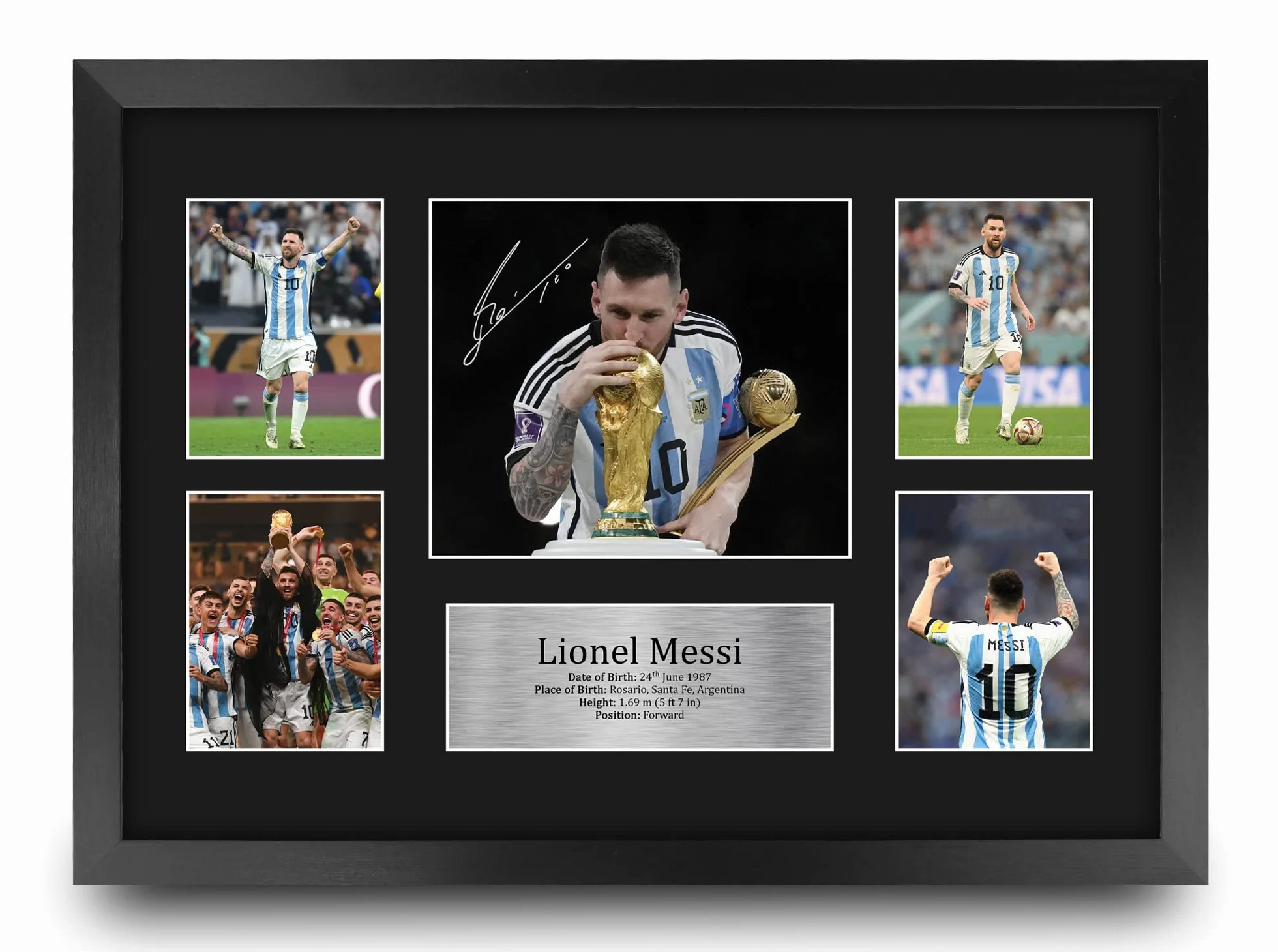 Cuadro con foto y autógrafo de Lionel Messi de Argentina, tamaño A3, con marco