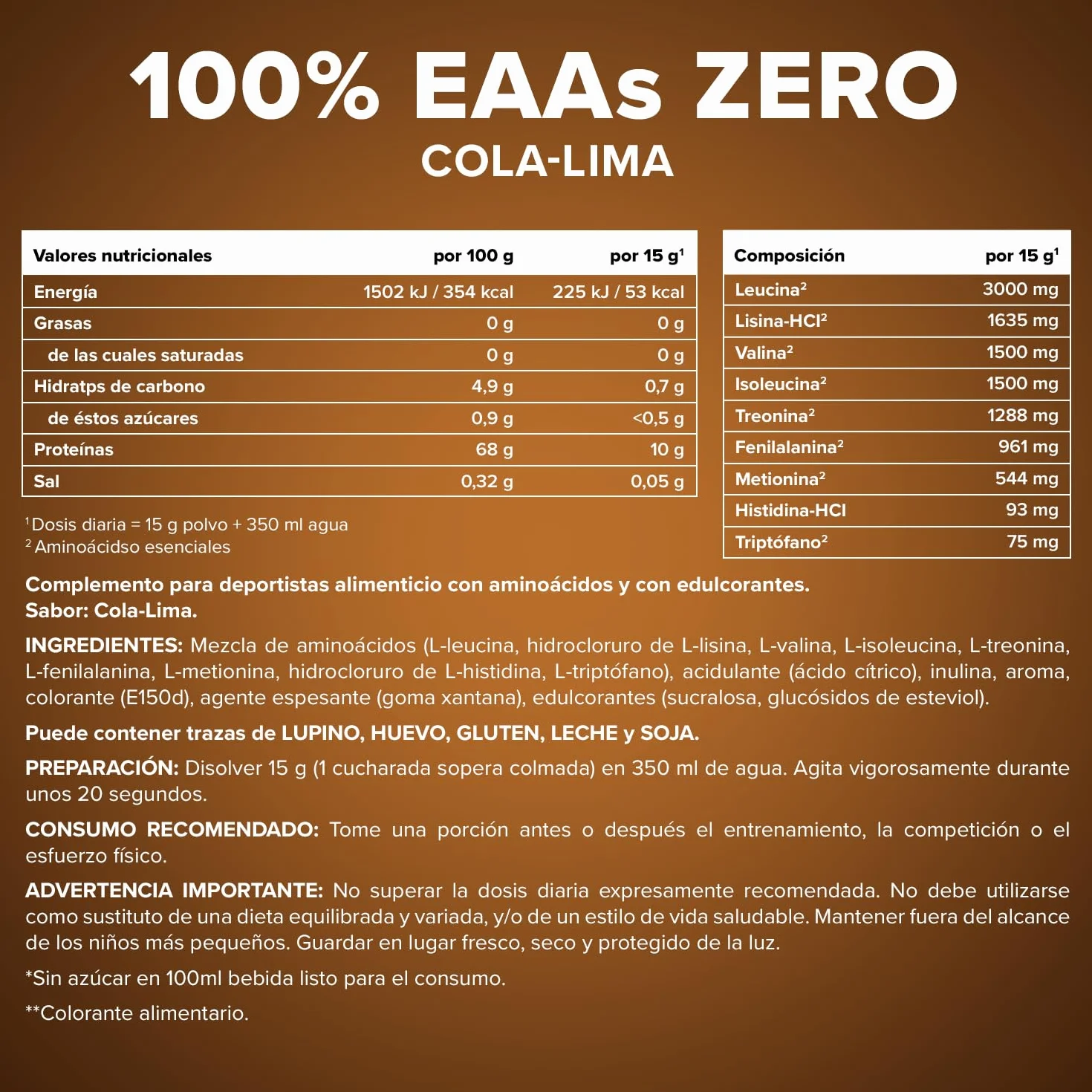 IronMaxx 100% EAAs Cero - Cola Lima bote de 500g | polvo de EAA, vegano y sin azúcares con todos los 8 aminoácidos esenciales | sabor afrutado, sin conservantes