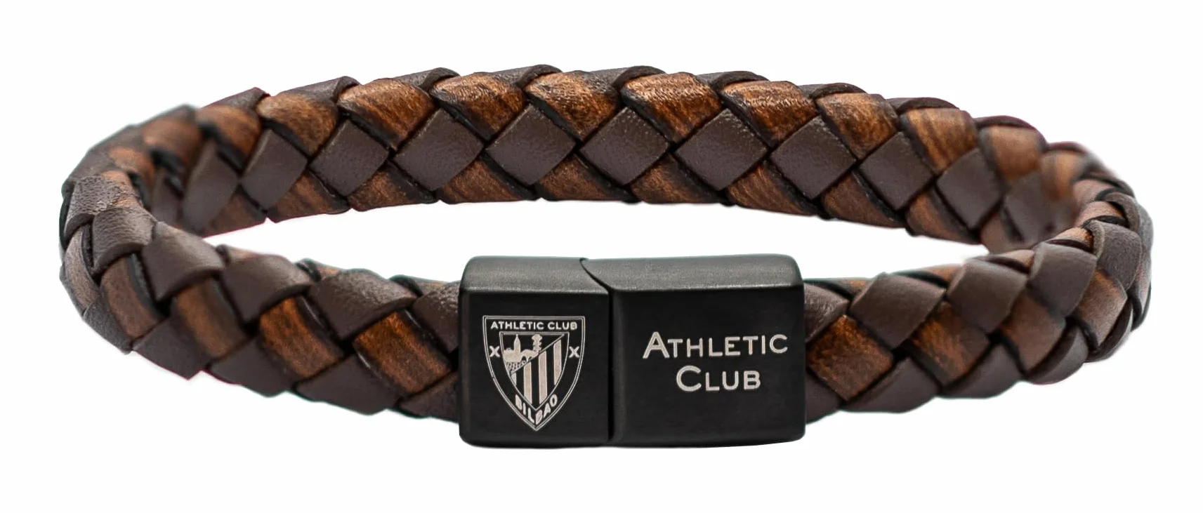 Athletic Club Pulsera de Cuero Trenzado Negra con Escudo Oficial