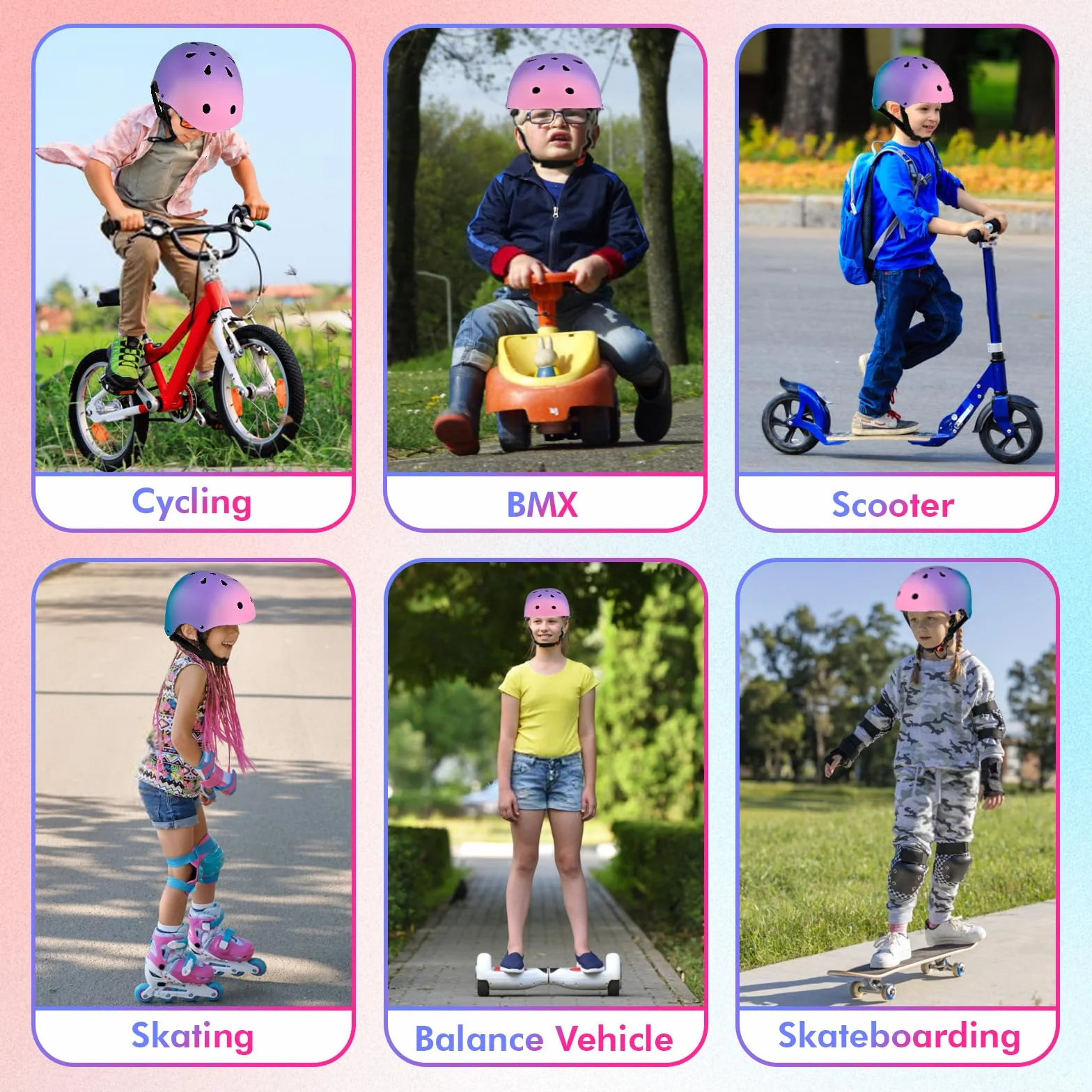 Casco de Bicicleta Ajustable para Niños, Cascos Infantiles de Protección Multideporte Ciclismo