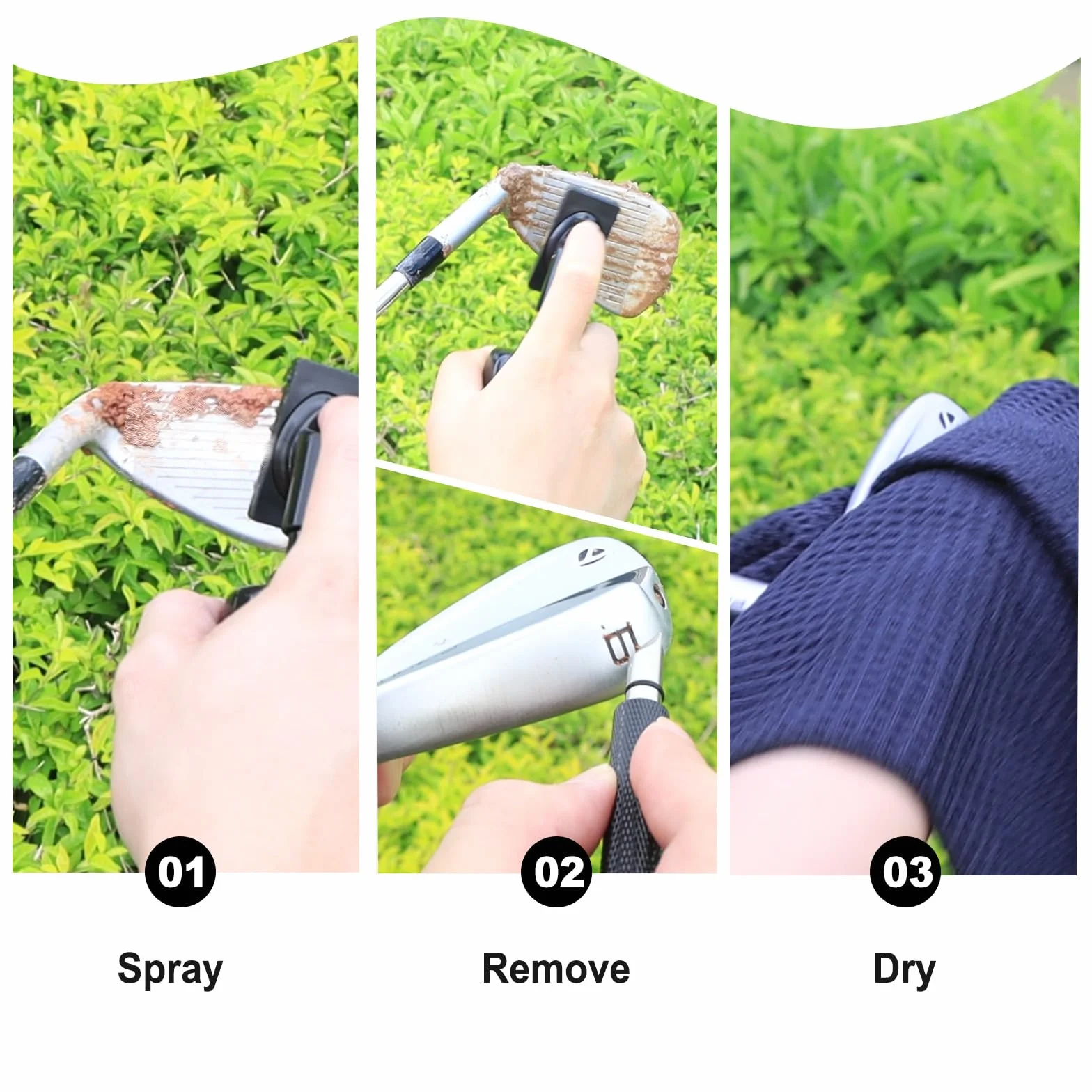 Kit de limpieza para palos de golf con afilador de ranura, toalla, cepillo de agua con botella spray y clip retráctil