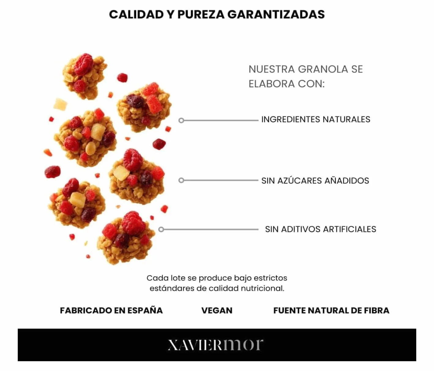 XAVIERMOR – Granola de Avena Crujiente con Frutos Rojos 400g – Desayuno Saludable con Alto Contenido en Proteínas y Fibra – Snack Fitness Nutritivo, Energía Sostenida y Saciedad Duradera