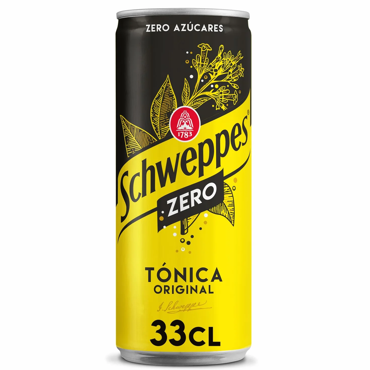 Schweppes Tónica Zero, Bebida Refrescante Sin Azúcar ni Calorías - Lata, Pack 24 x 33 cl