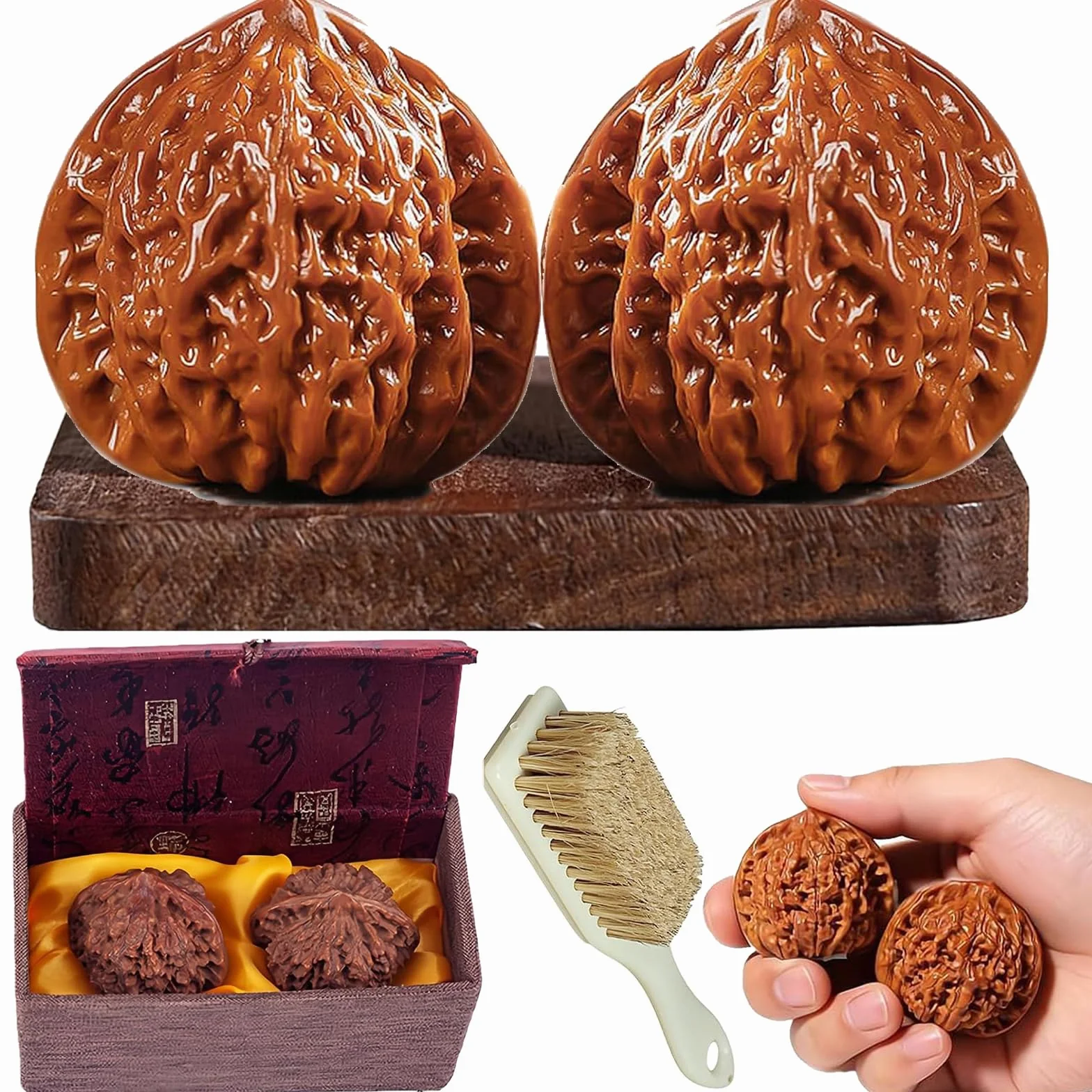 Wenwan Nueces de nogal, Wenwan Walnut con caja de regalo y cepillo para papás mayores coleccionistas
