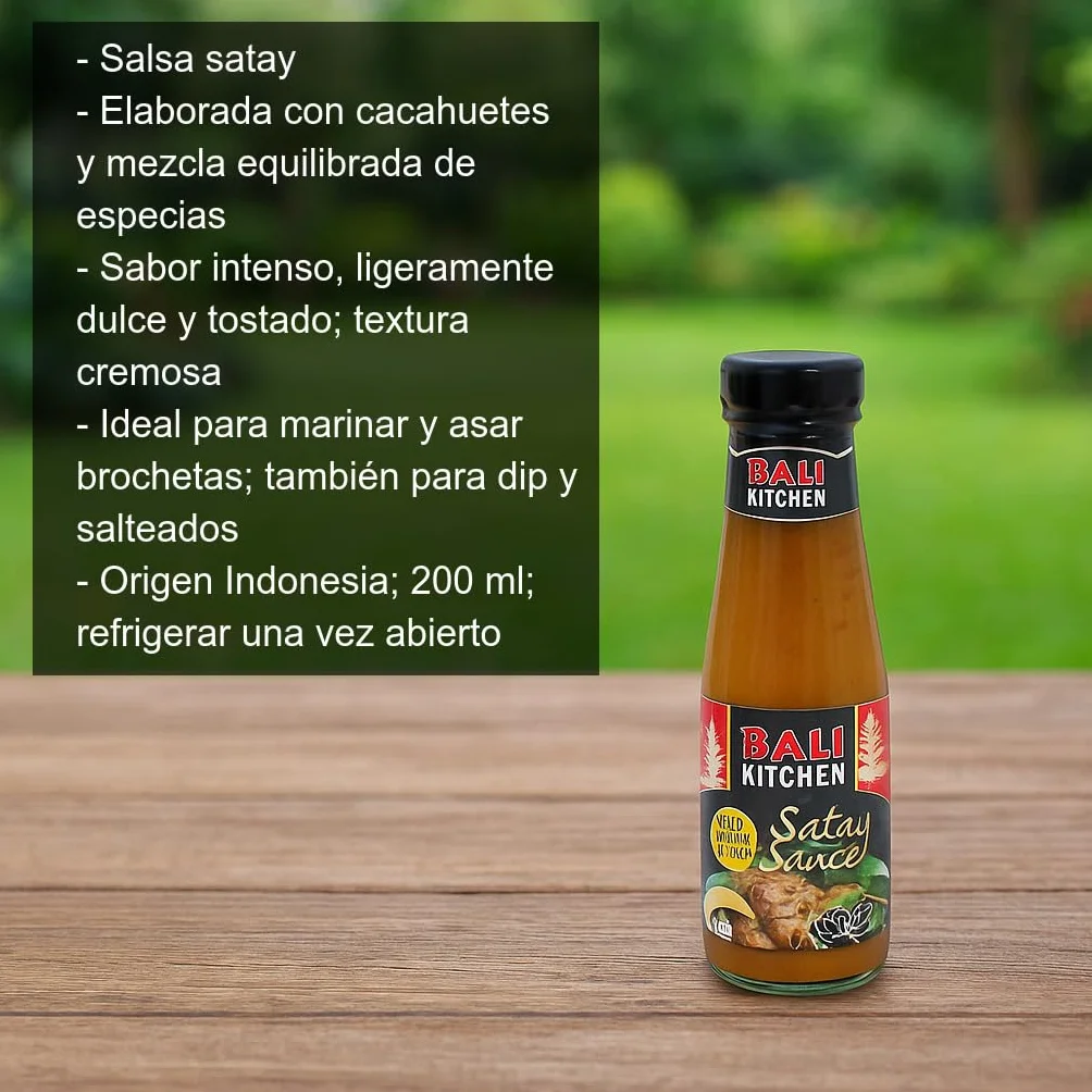 Salsa Satay Asiática de Cacahuete 200 ml Estilo Indonesia para Brochetas, Marinados, Wok, Noodles y Dips Sabor Tostado Cremoso