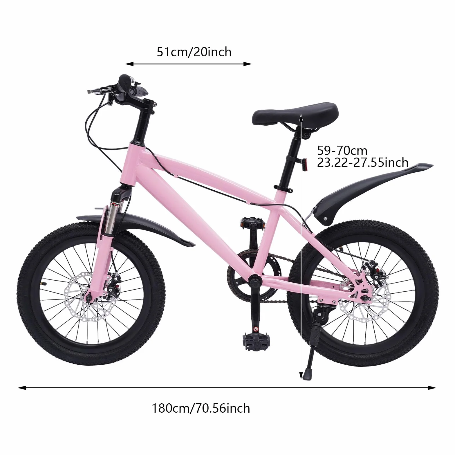 Bicicleta de montaña 18 pulgadas niños guardabarros reflectores freno pedal rosa negro