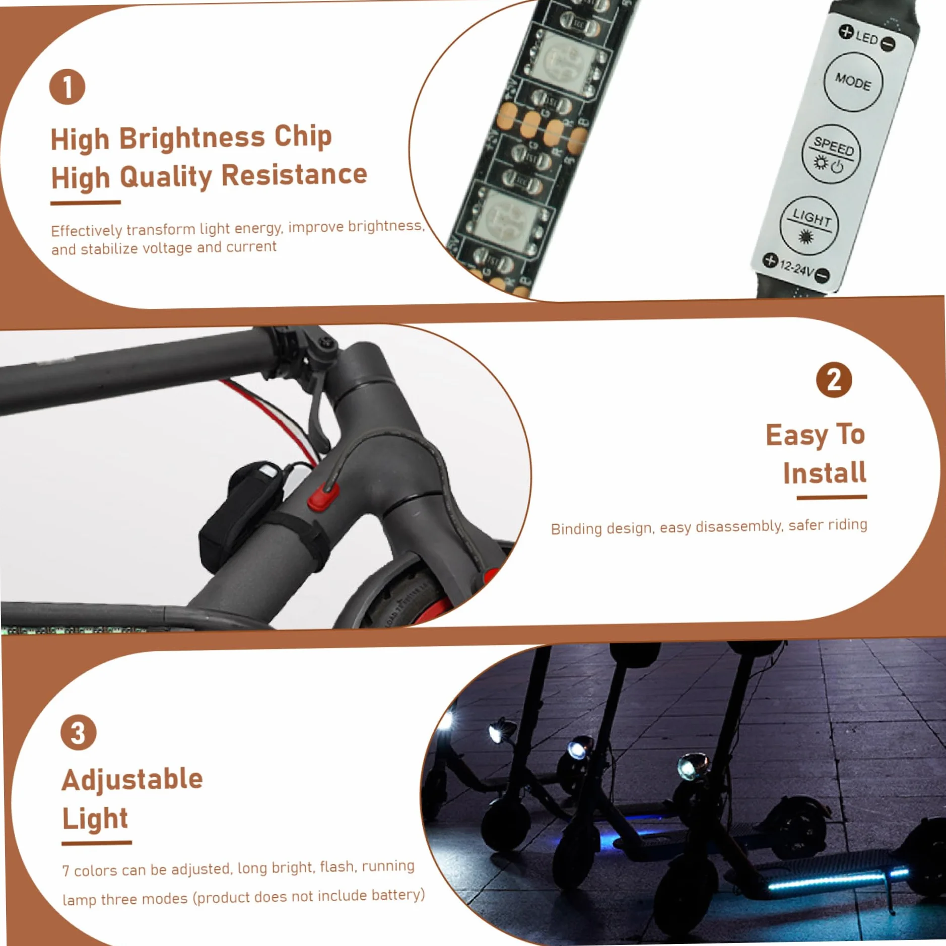 Luces de scooter eléctricas 50 cm 2 piezas impermeable decorativa para conducción nocturna
