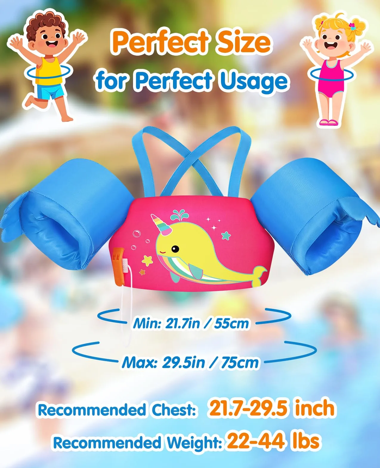 HeySplash Chaleco de Natación para Niños con Correa Ajustable, Flotador de Piscina 13-30/22-44lbs