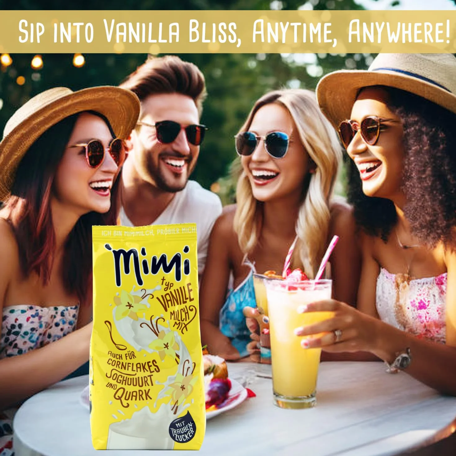 Mimi Milch-Mix Bebida Vainilla Bebida en polvo 12 x 400 g - Paquete de almacenamiento - Deliciosa bebida con sabor a vainilla - Soluble en frío y caliente - Ideal para ocio, oficina, familia grande