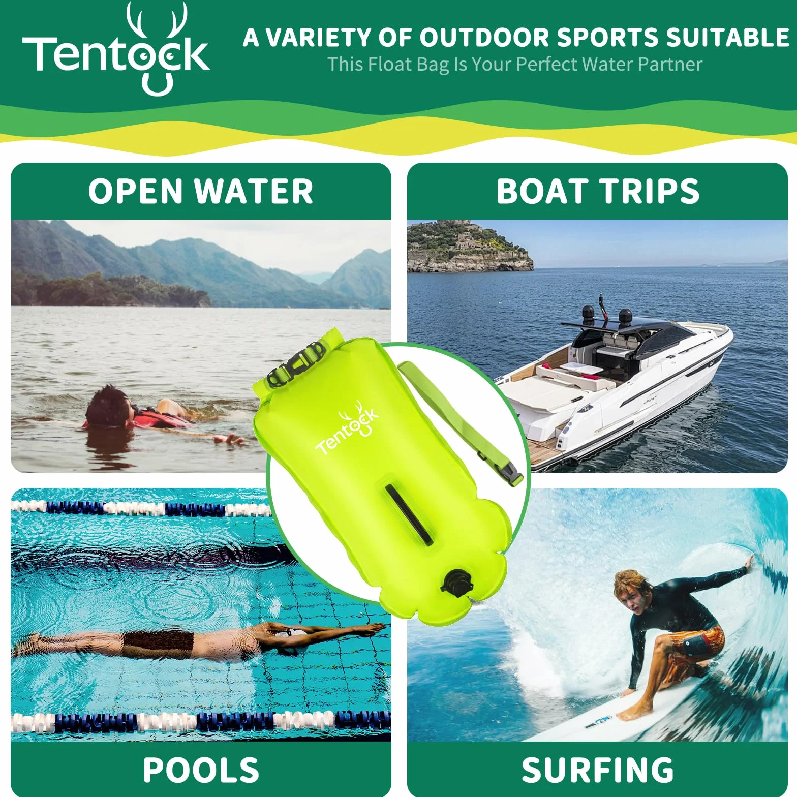 Tentock Swim Buoy Inflatable Dry Bag for Open Water Swimmers Triathletes