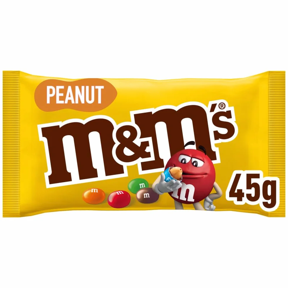 M&M's Peanuts Snack en Bolitas de Colores con Cacahuete y Chocolate con Leche, Pack Ideal para Compartir o Regalar en Navidad, 24 x 45g