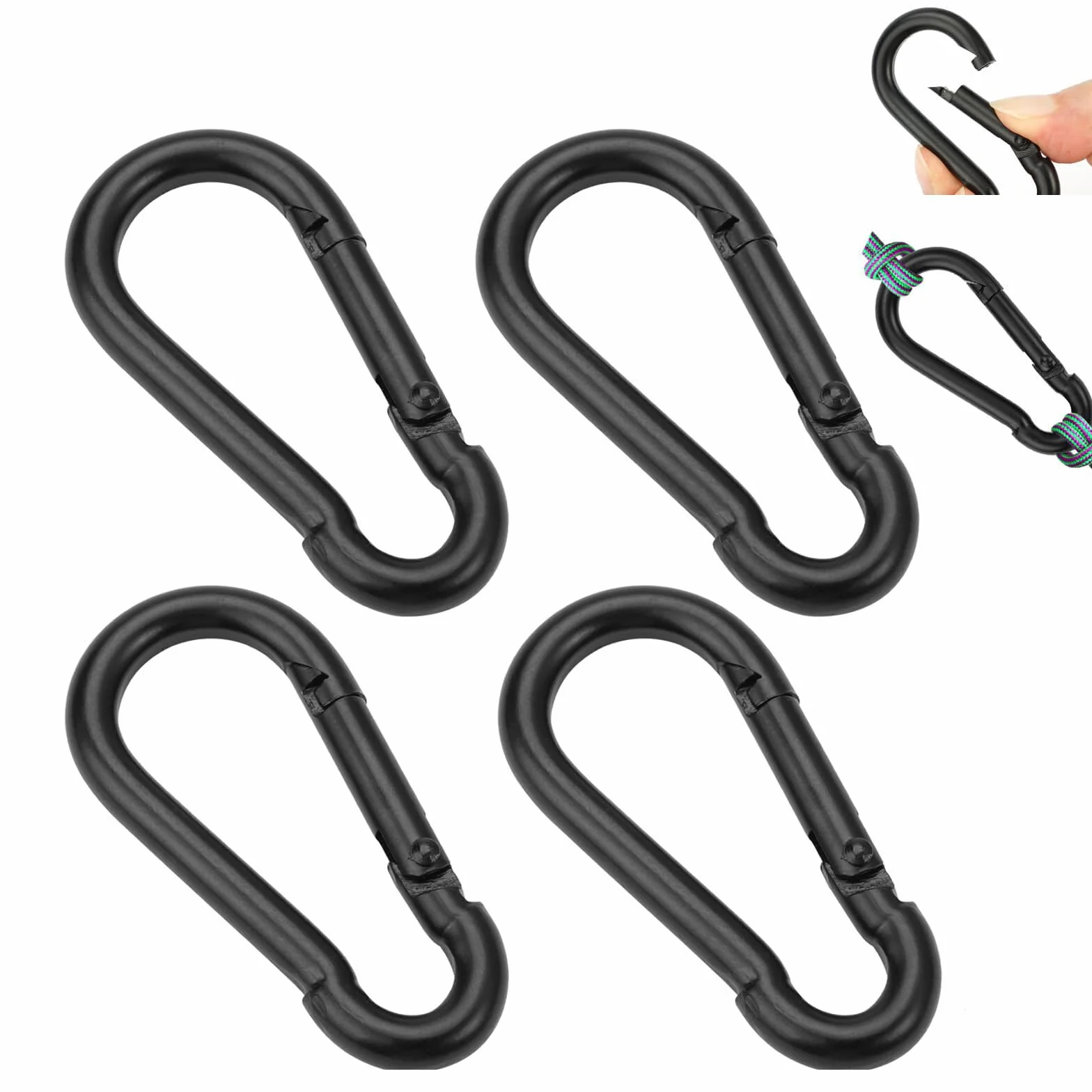 AzureRay 4 Piezas Mosquetones 60 x 28 mm Hierro Clips Seguridad para Viajes Camping Hamaca