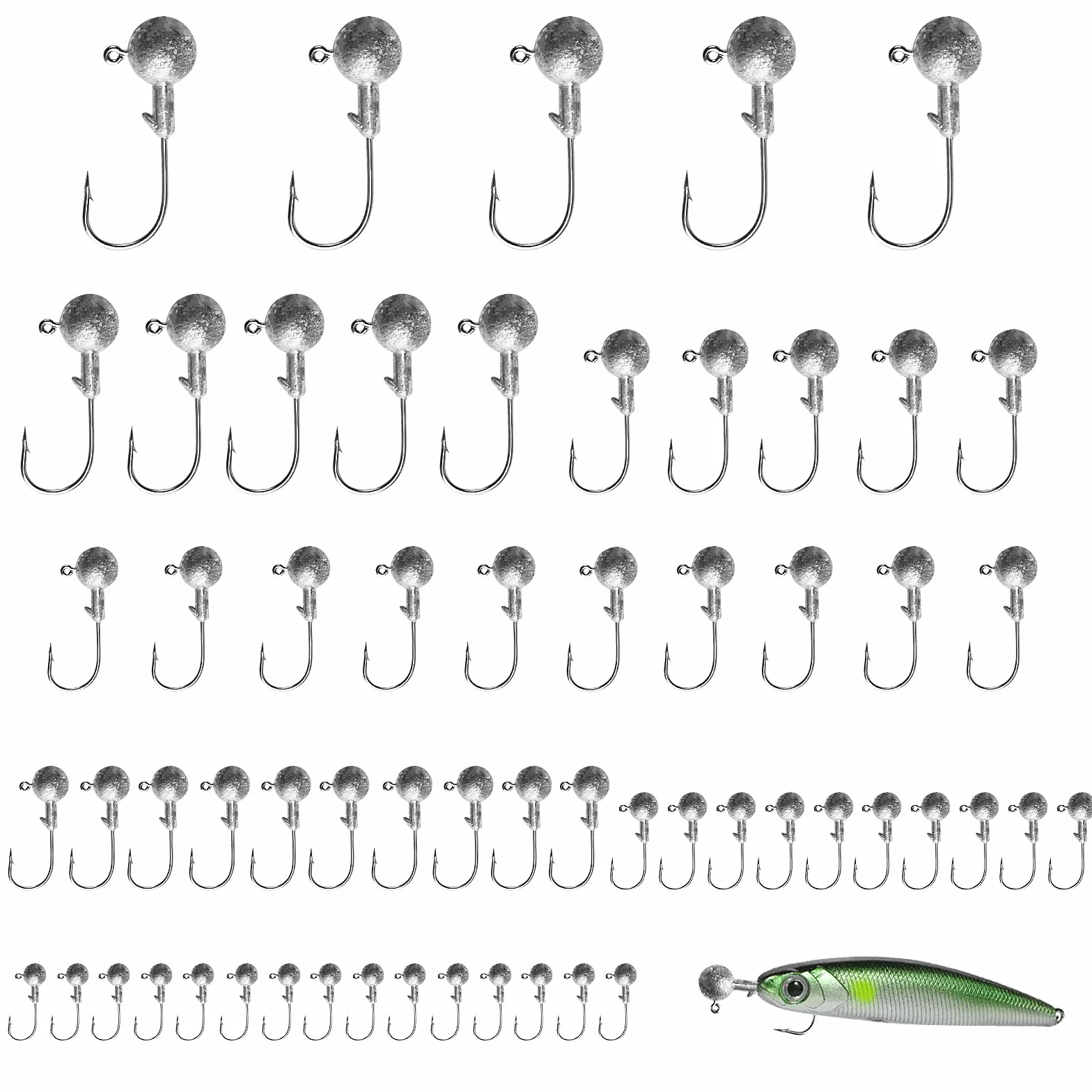 Juego de 60 Cabezas Plomadas Pequeñas, 7 Tamaños de Anzuelos de Pesca, Accesorios de Pesca (1g-12g)