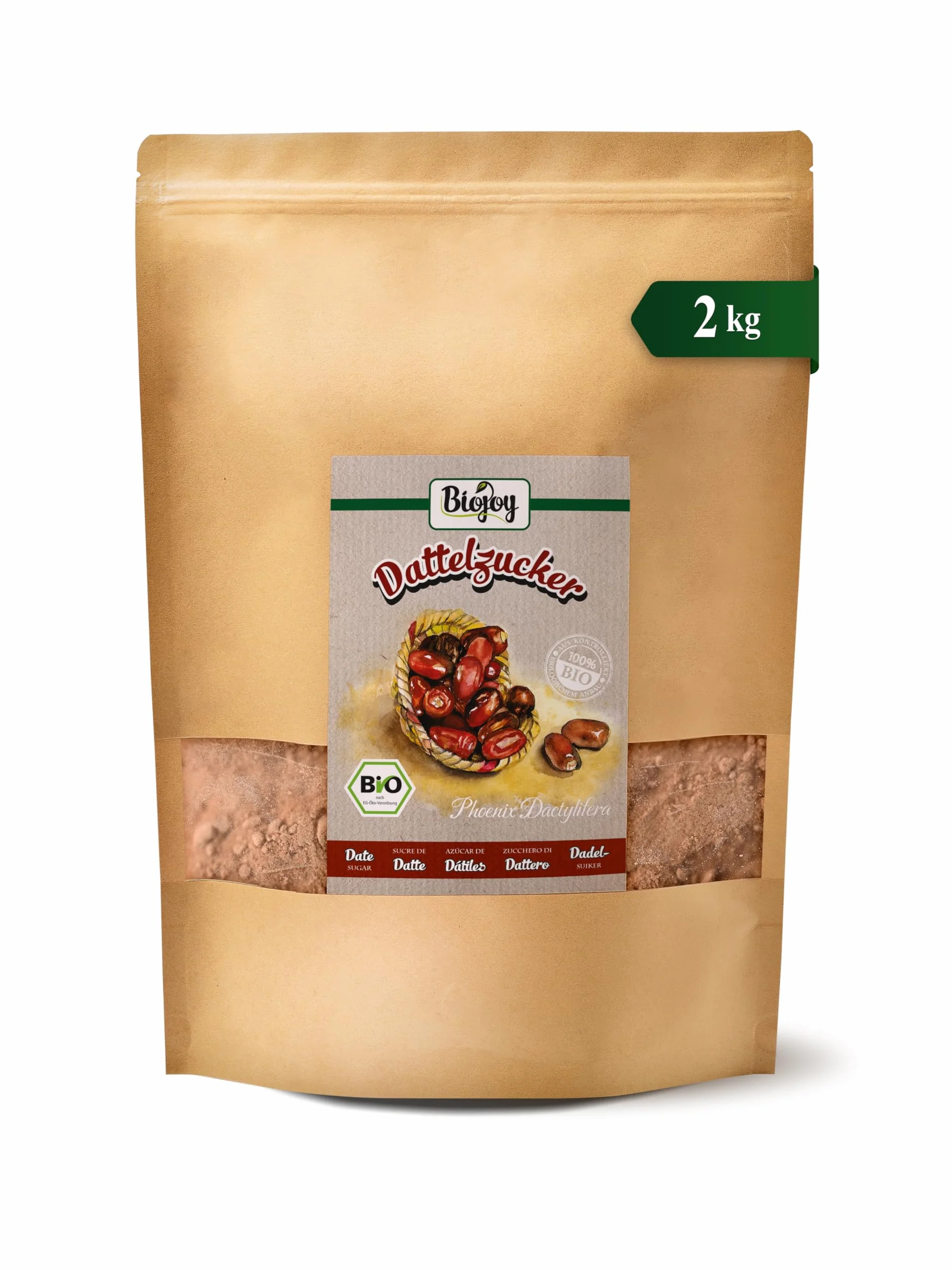 Biojoy Azúcar de Dátiles Ecologico (2 kg), sin refinar, natural y sin aditivos (Phoenix Dactylifera)