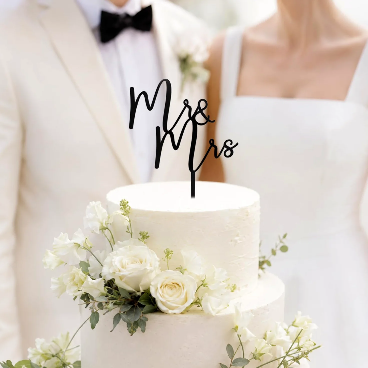 Mr & Mrs - Decoración acrílica negra para tartas de novia y novio, decoración de boda (diseño 02)