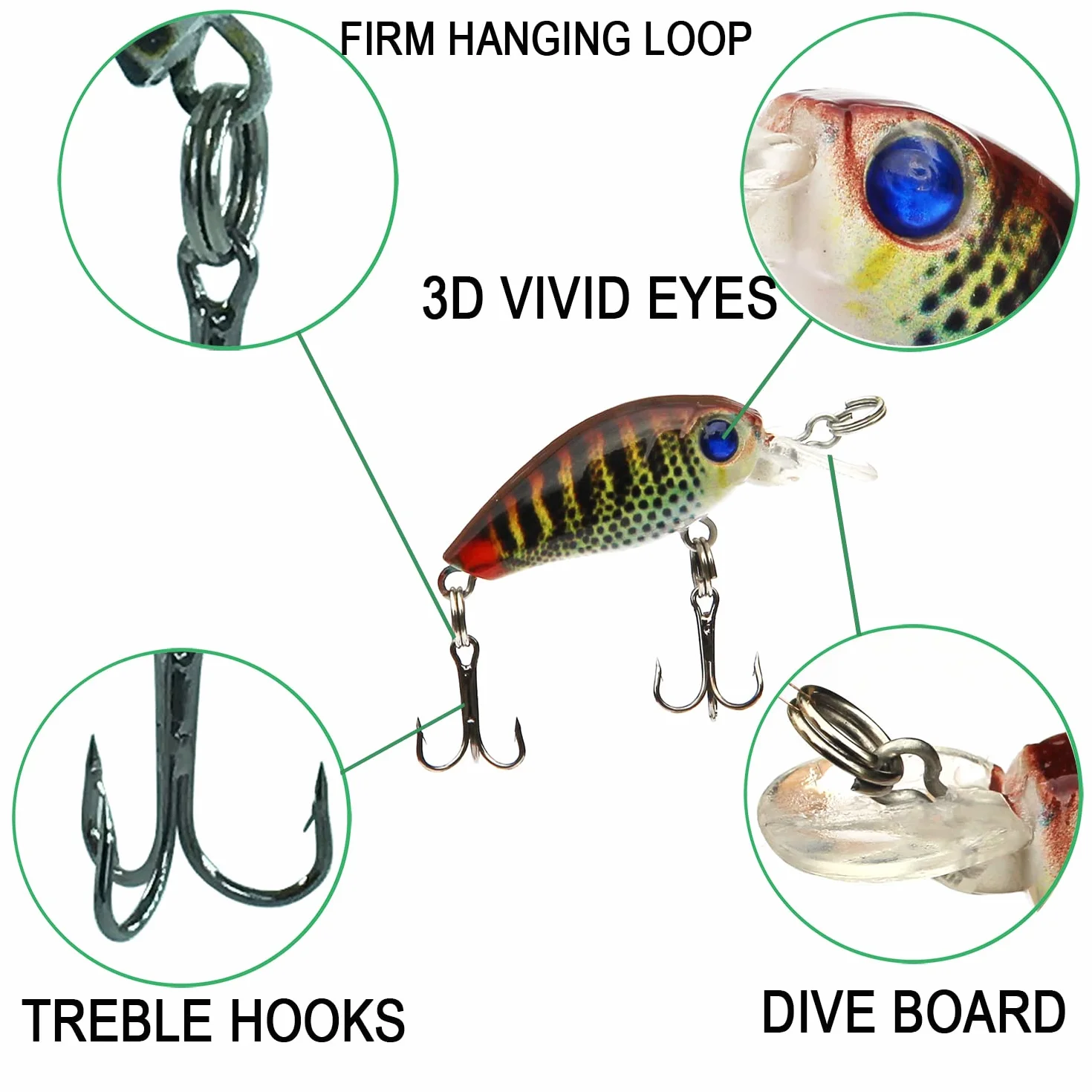 Señuelos de Pesca Crankbaits Flotantes 3D con Anzuelos Triples para Trucha Lubina Lucio