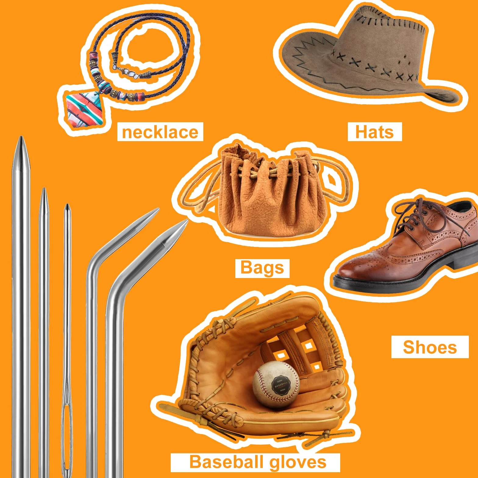 Juego de Reparación de Guantes de Béisbol con Aguja de Acero Inoxidable, 5 Piezas