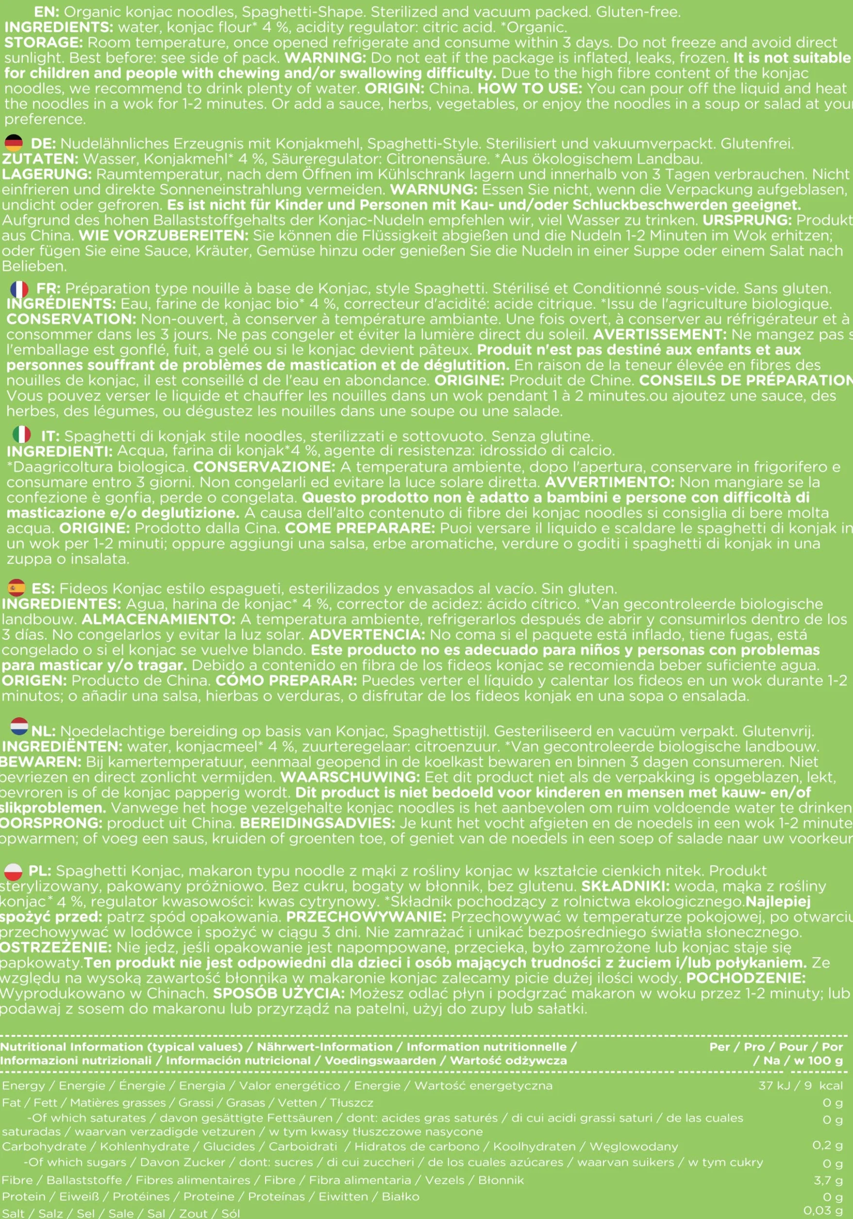 Elf-family Bio Pasta Konjac Keto Carbohidratos Ultrabajos/Vegano/Sin Gluten 270 g x 1 cajas(2 paquetes), Fideos Konjac Noodles Shirataki Noodles/Sin azúcar/Bajo en Calorías - Spaghetti