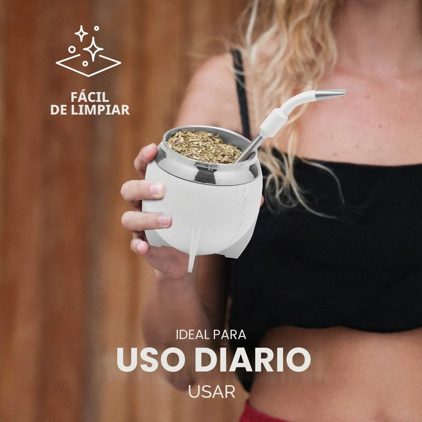 balibetov Mate Argentino - Set elegante y duradero con un Mate Torpedo de Acero Inoxidable, Bombilla y Cepillo de Limpieza (Blanco)
