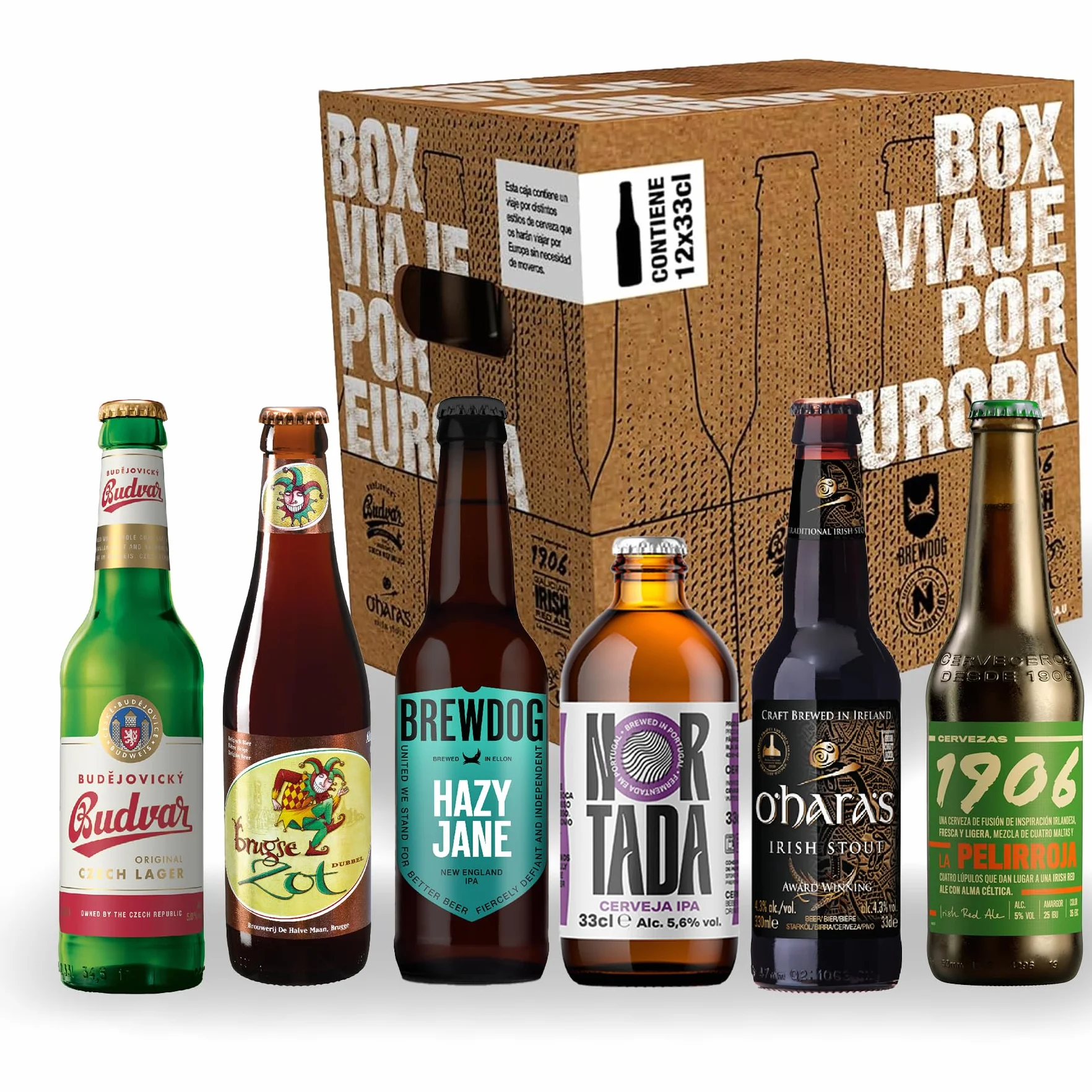 Pack de Degustación de Cervezas Europeas 1906 Box Viaje por Europa, 12 x 33 cl