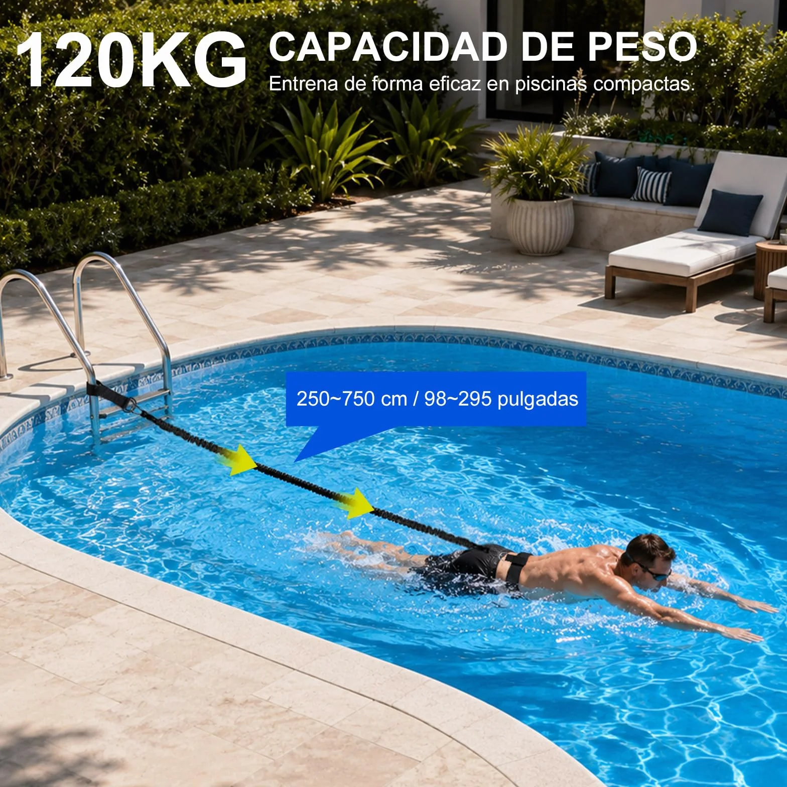 Cinturón de natación para piscina, ayuda de natación para adultos, resistencia ajustable 2,5-7,5 m