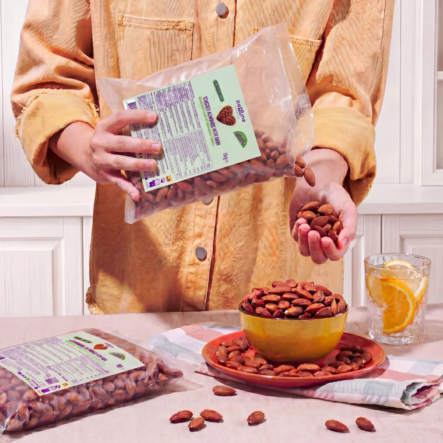 Almendras tostadas naturales sin sal 2 kg nut&me | Sin Gluten - sin aditivos | Keto | Frutos secos saludables | Proteina vegana | Pack 2 x 1 kg