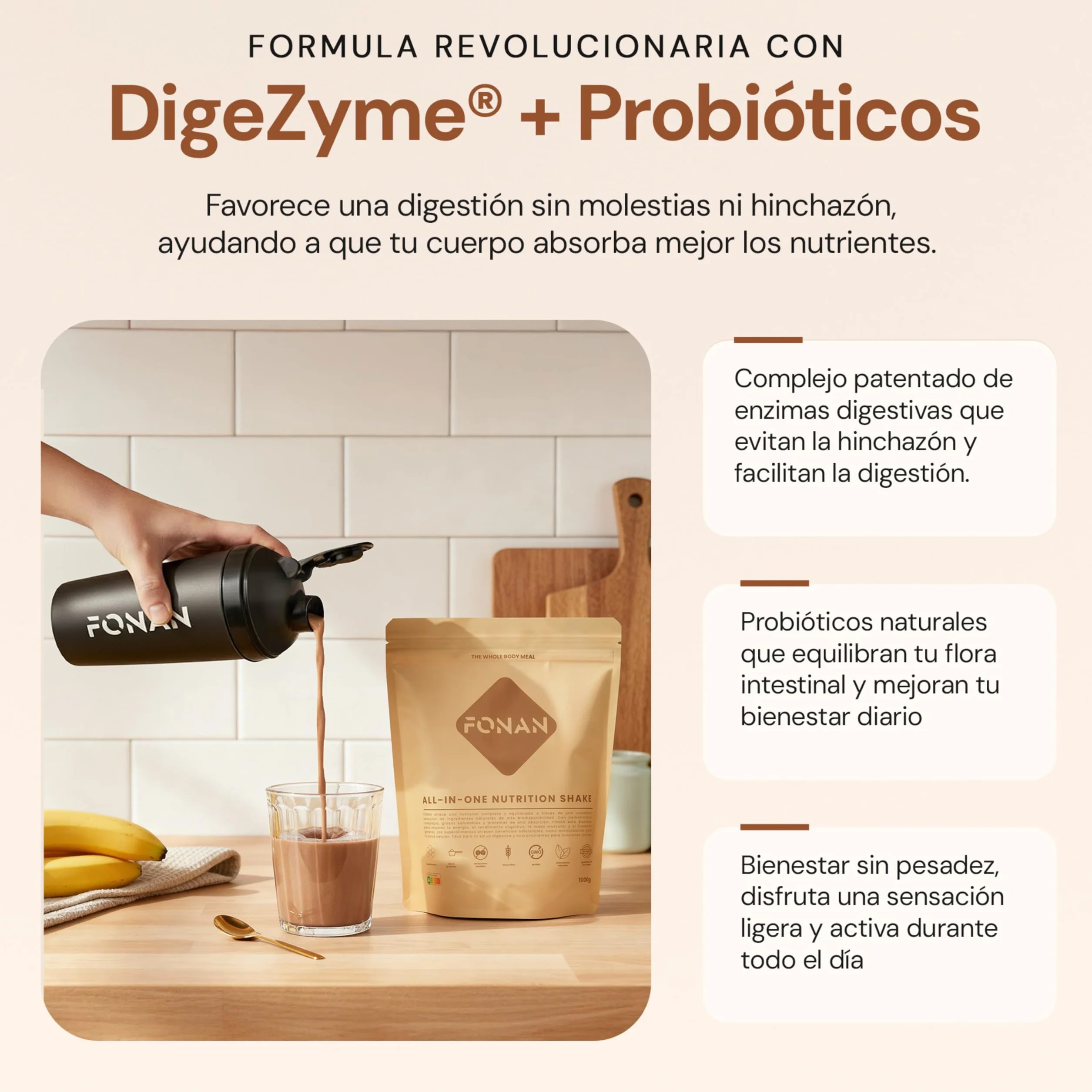 FONAN Batidos Sustitutivos de Comida y Desayuno con Enzimas DigeZyme y Probioticos - Batidos Saciantes Completos y Sanos con Proteina, Carbohidratos, Vitaminas, Minerales y Superalimentos COOKIES