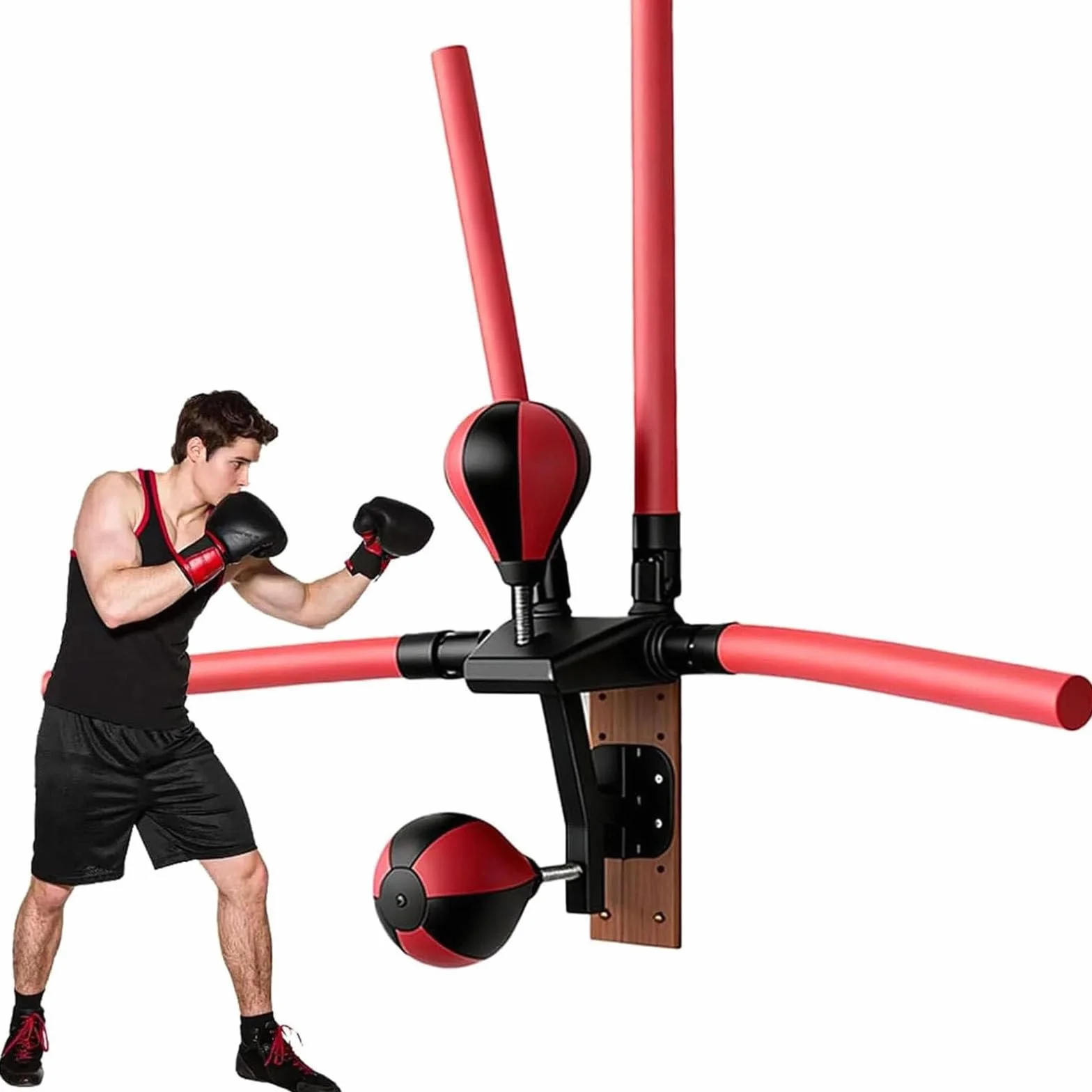 Barra de Boxeo Reflex Eléctrico, 2 Sacos de Boxeo, 4 Barras de Reacción, Montaje en Pared