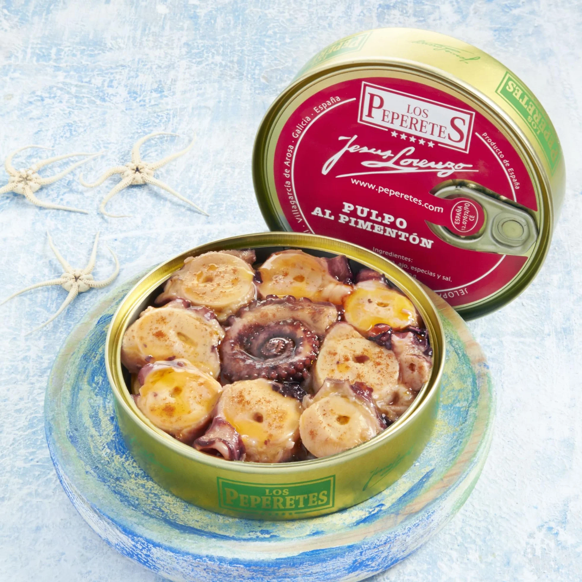 LOS PEPERETES x3 Lata Pulpo al Pimentón 120 g | Marisco Gallego Gourmet | Conserva Artesanal con Aceite de Oliva y Pimentón | Pulpo a la Gallega del Atlántico | Sabor Tradicional de Galicia