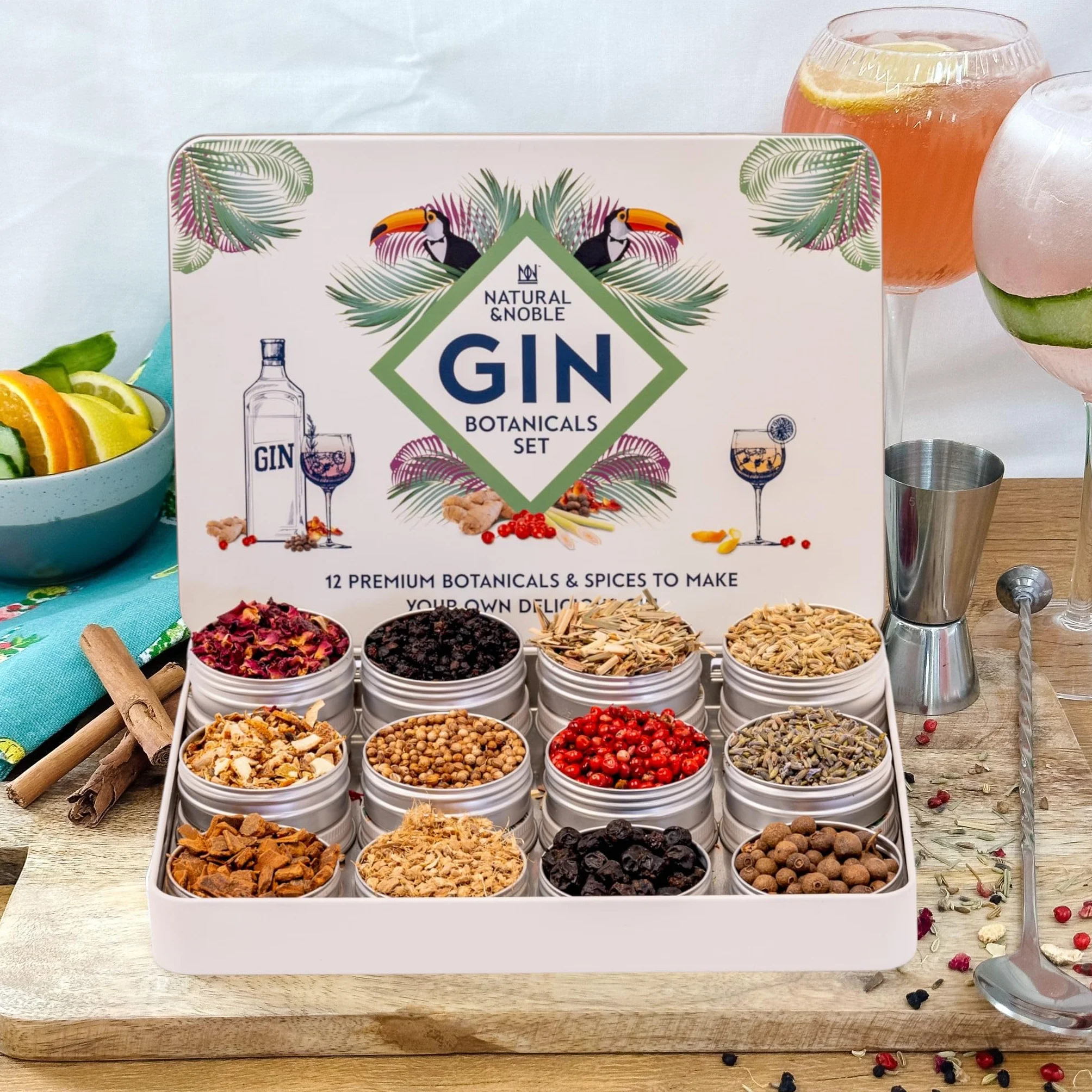 Gin Botanicals Kit de regalo de infusiones para gin-tonic, juego de 12 ingredientes botánicos y especias para ginebra