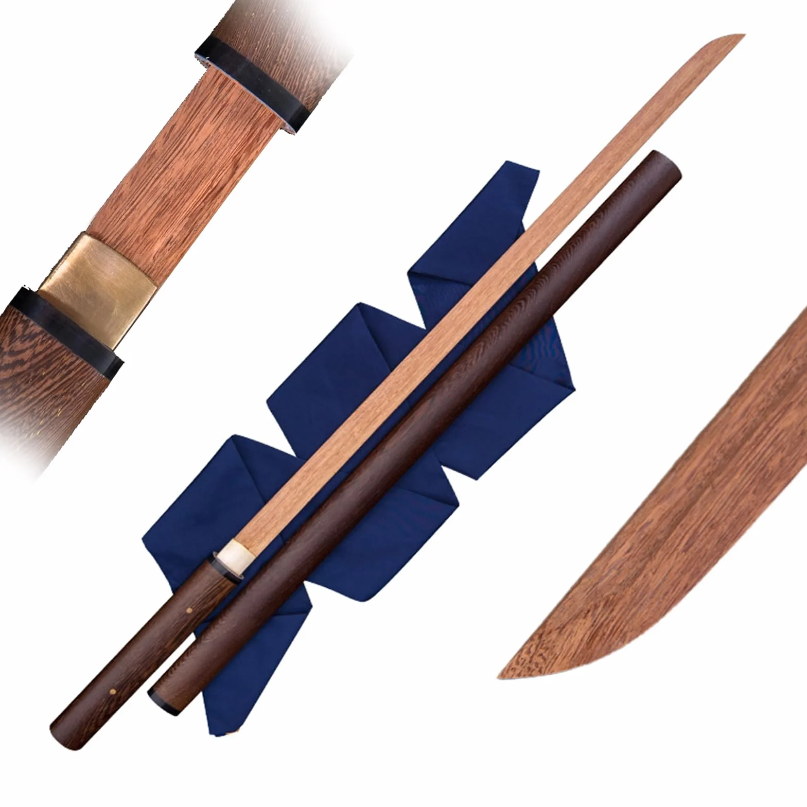 Espada recta samurái de palisandro natural 103 cm con vaina de wengué, bokken hecho a mano para práctica de kendo