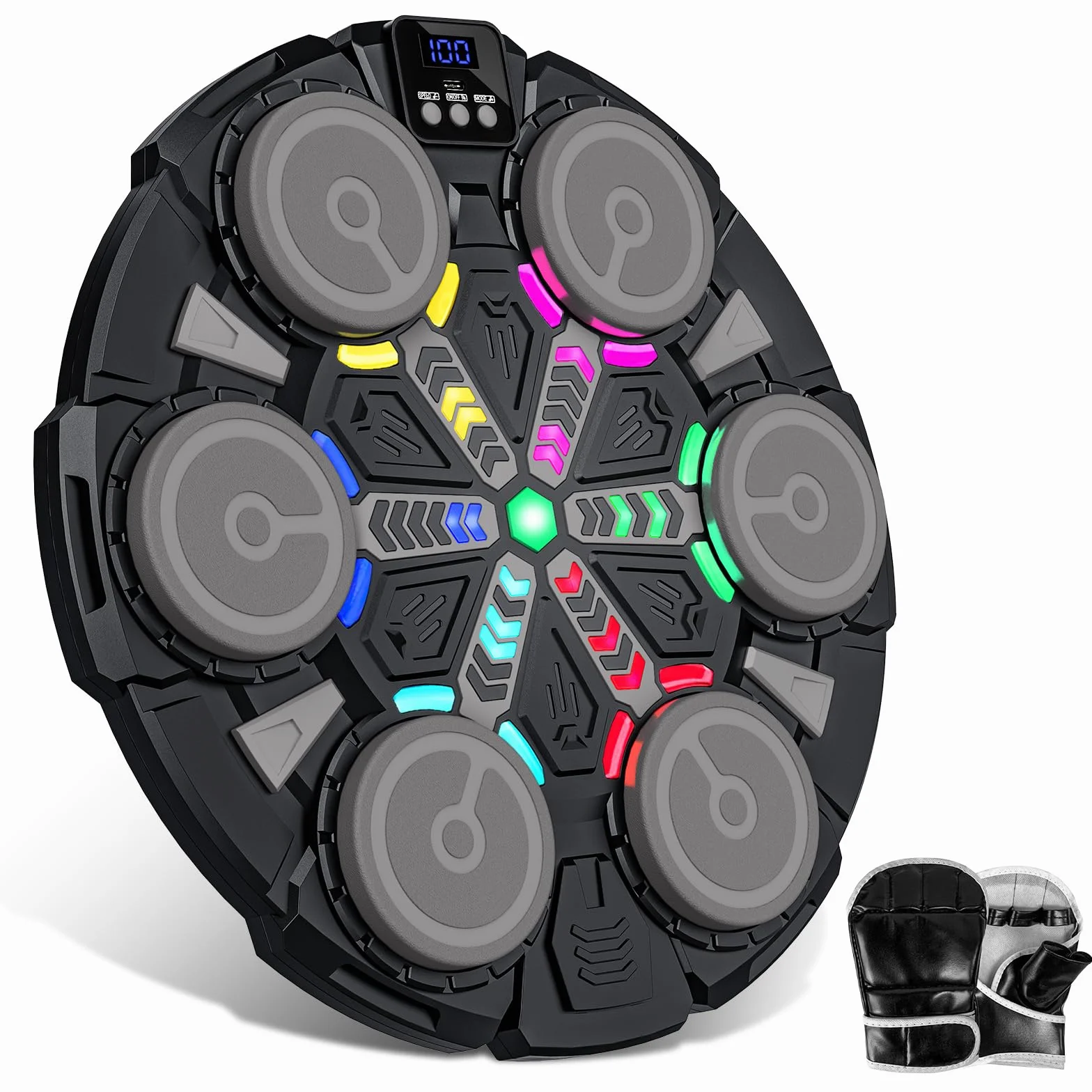 Maquina de Boxeo Musical Bluetooth con Guantes, Luces LED, 5 Velocidades, Entrenamiento Multimodo