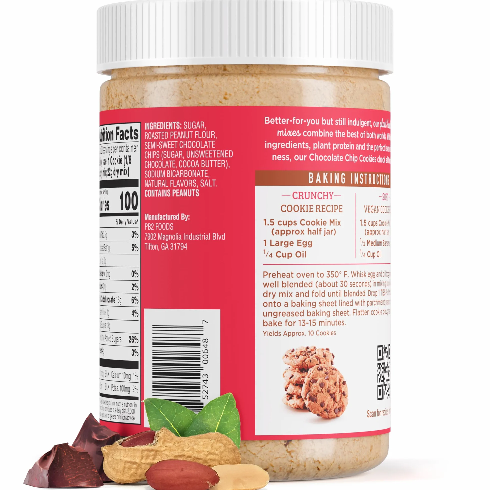 PB2 Pantry Mezcla de galletas con chispas de chocolate, tarro de 16 onzas, certificado vegano, sin gluten, sin OMG, 4 g de proteína vegetal por galleta