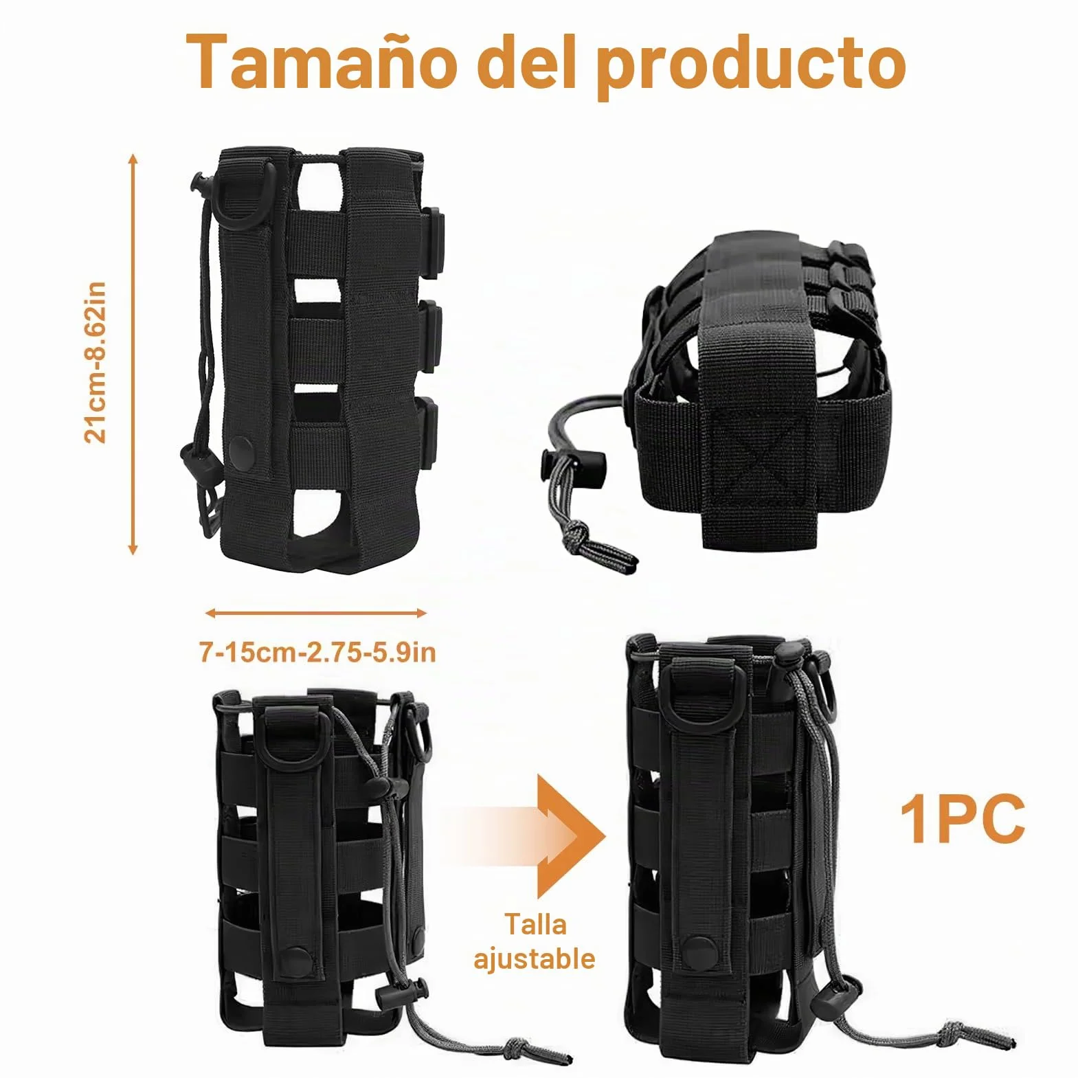 Bolsa Táctica Militar Impermeable Ajustable para Botella de Agua, Correr, Senderismo