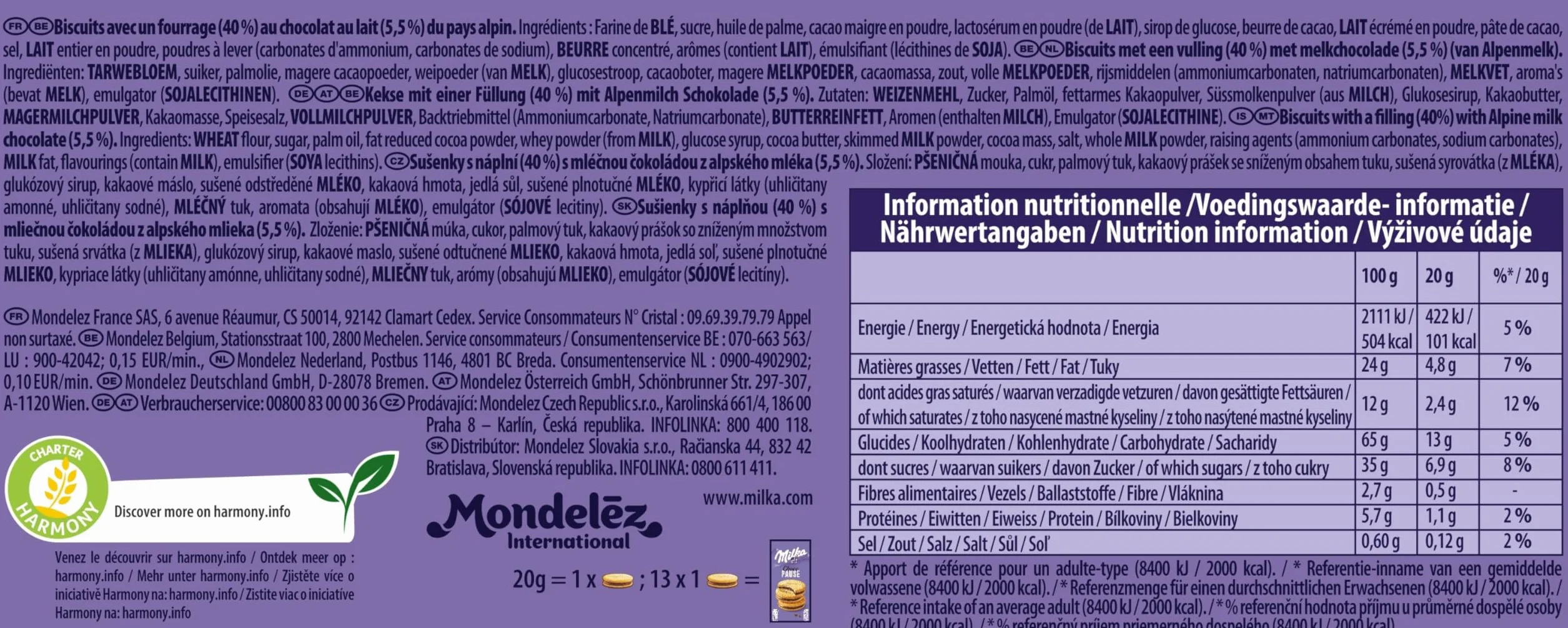 Milka Choco Pause Galletas Rellenas de Crema de Chocolate, 260 g