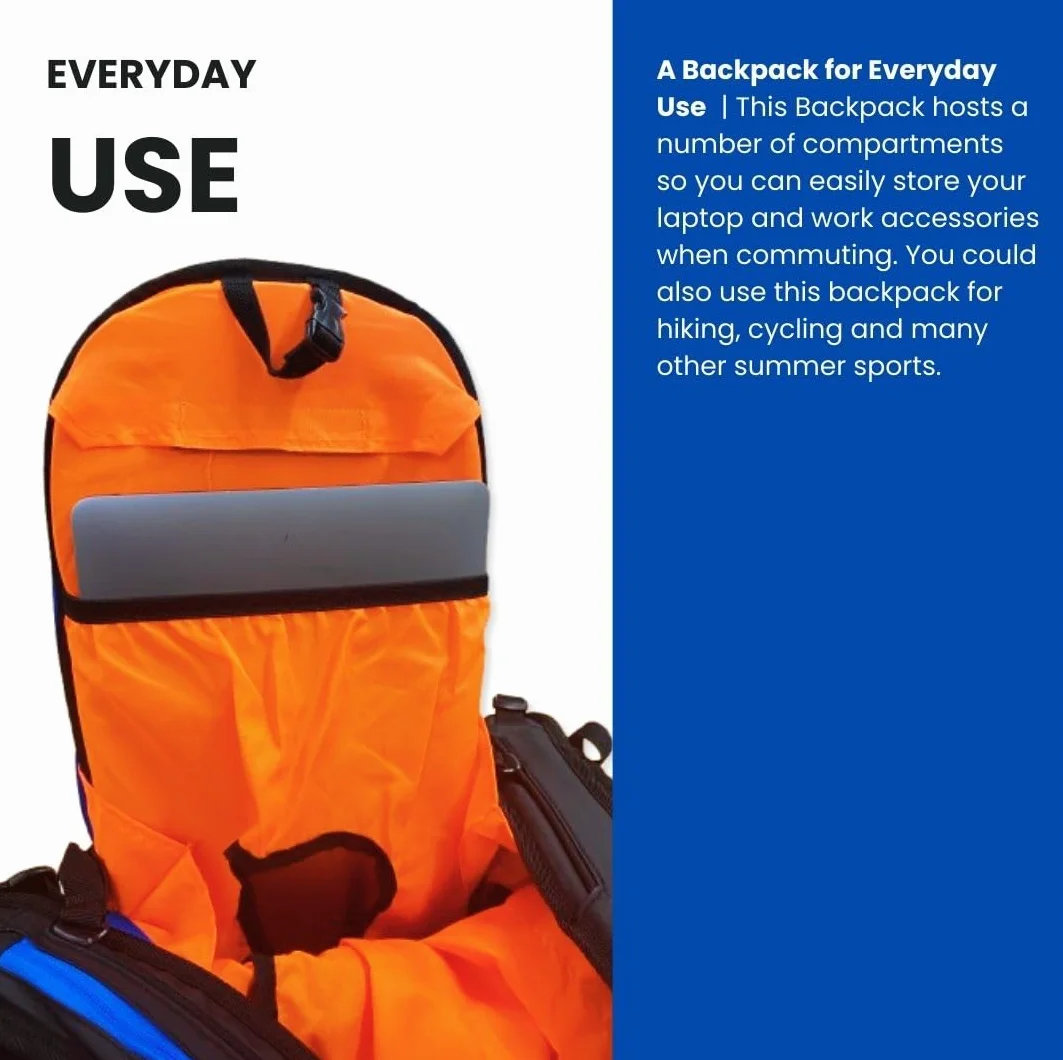 Mochila de esquí Core 22 con reflector Recco y protector de espalda azul océano naranja