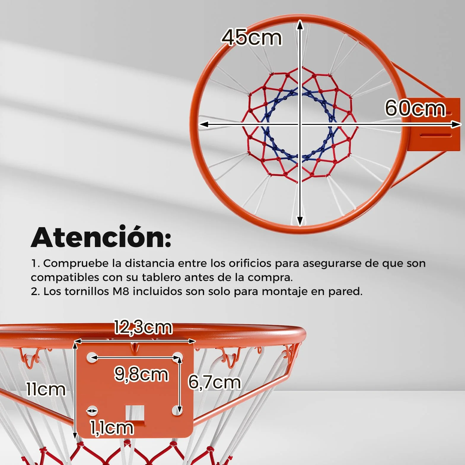 COSTWAY Aro de Baloncesto de 45 CM, Doble Resorte, Canasta Pared, Basketball Hoop Interior y Exterior