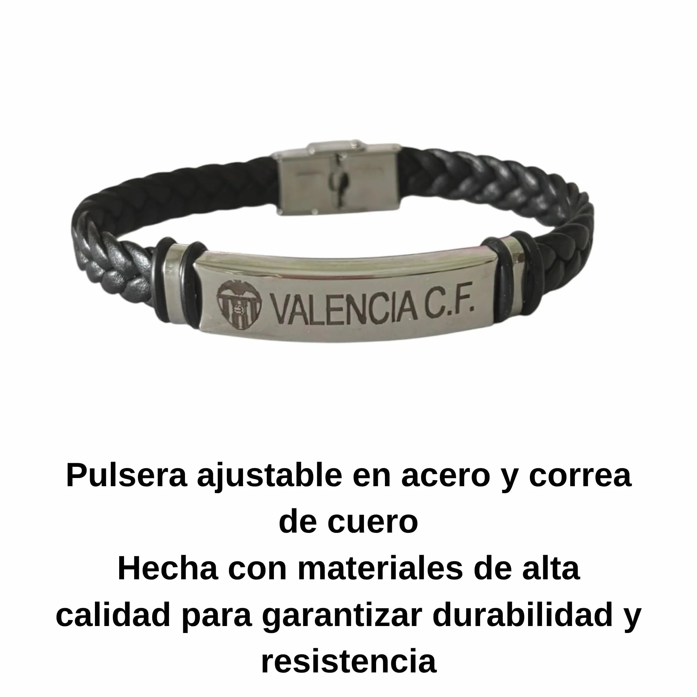 Pulsera ajustable acero cuero Escudo VALENCIA C.F. caja regalo hombre mujer