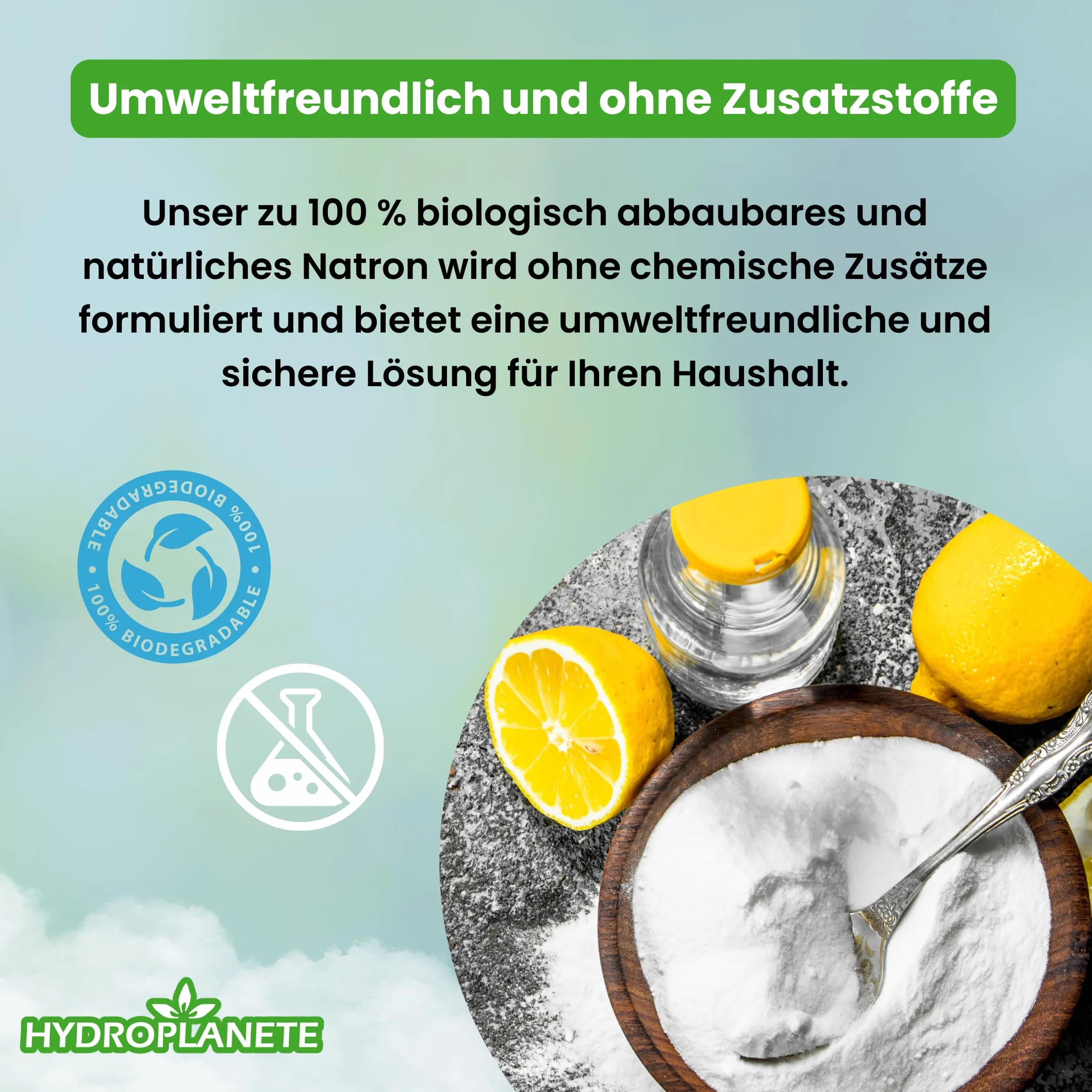 Bicarbonato Sódico Multiusos - Polvo para la Alimentación y el Hogar - Sin Aditivos y 100% Natural - Fabricado en Francia - Disponible de 1kg a 20kg - Hydroplanete