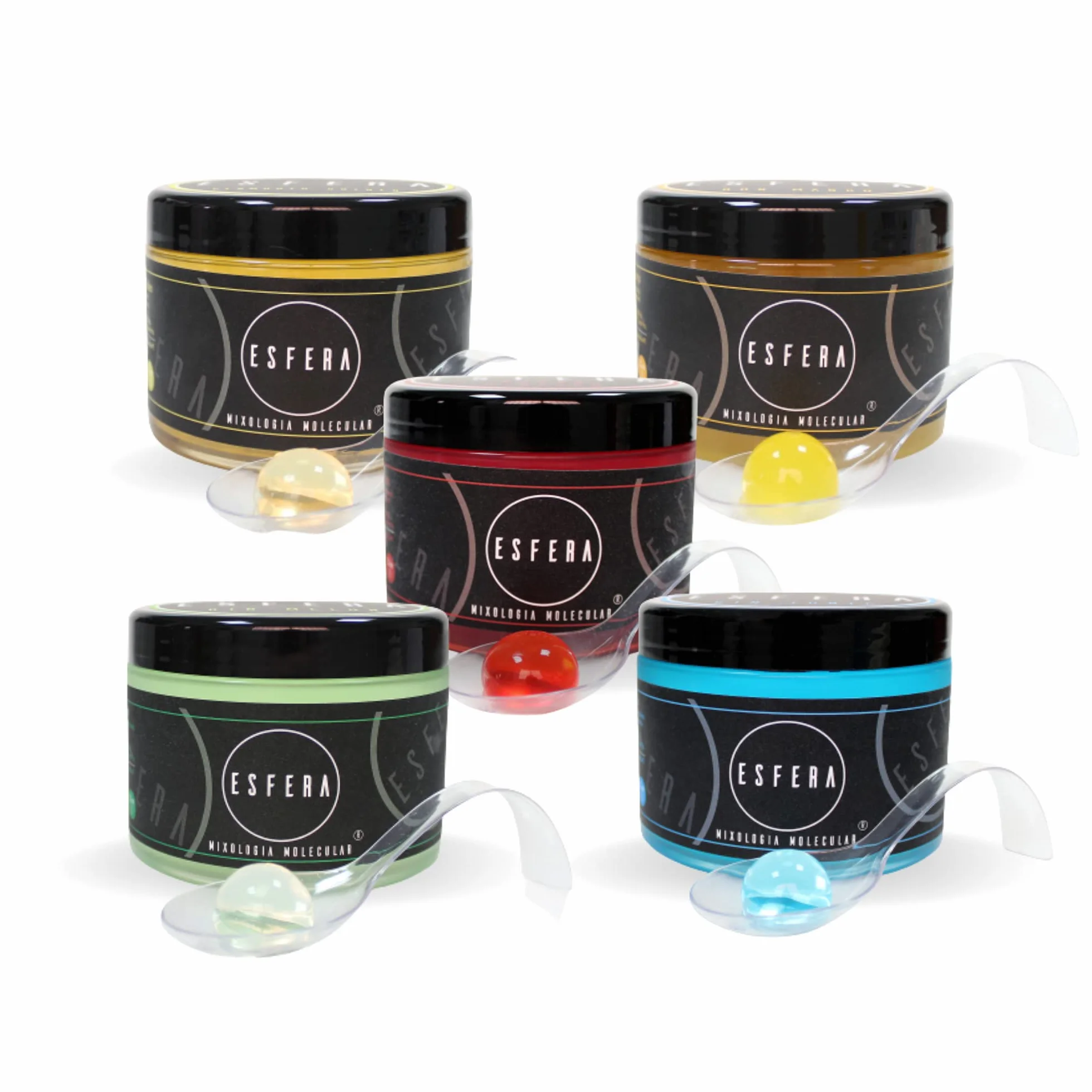 150 Esferas de Gin Tonic, Gin Melón, Ron Mango, Vodka Hibisco y Vermouth Golden - Coctelería Molecular - Pack de 5 Sabores - Recomendable Servir muy Frío - Gastronomía Molecular - Esfera MM Club