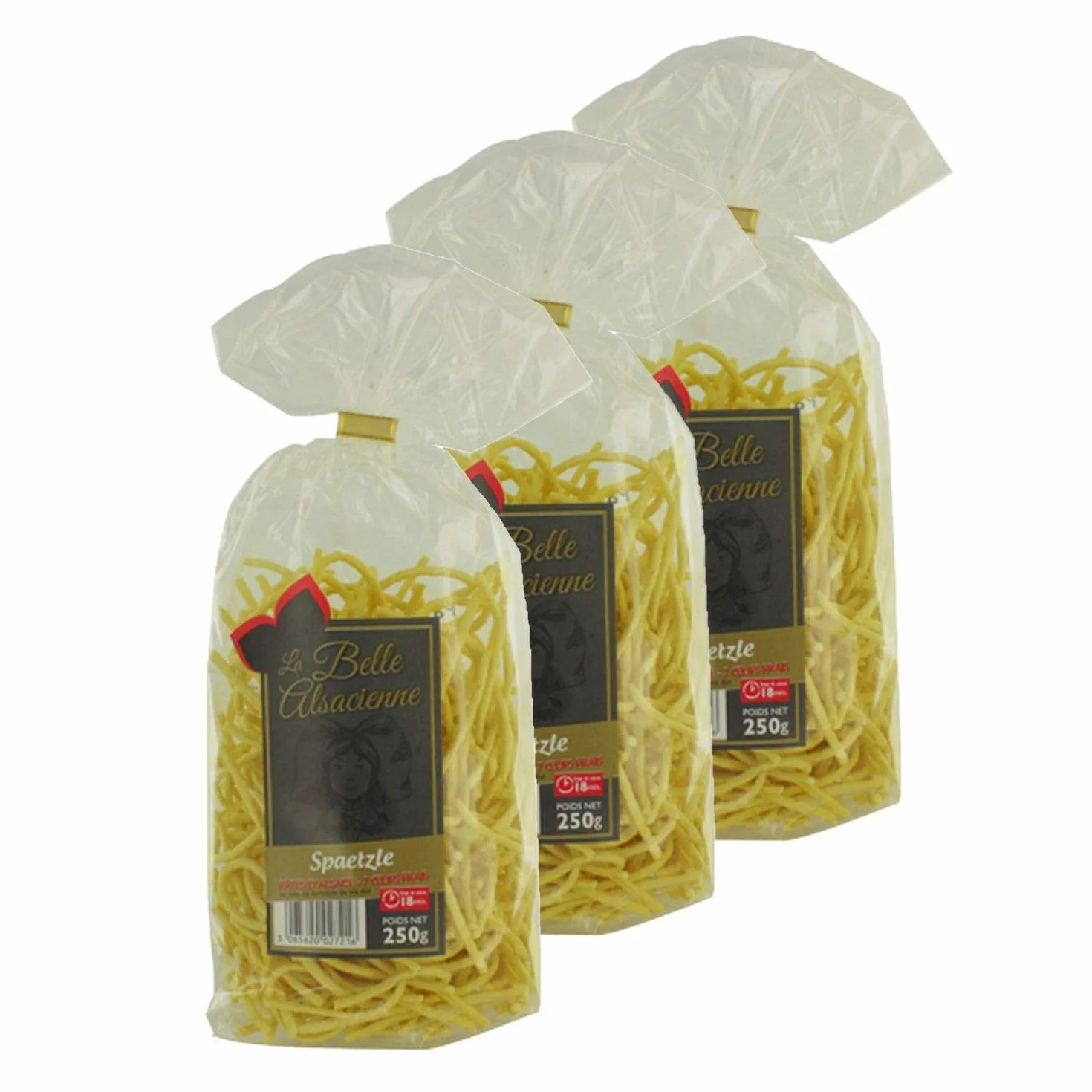 Lote de 3 pastas de huevo Spaetzle IGP Francia – La Belle Alsacienne – Paquete de 250 g
