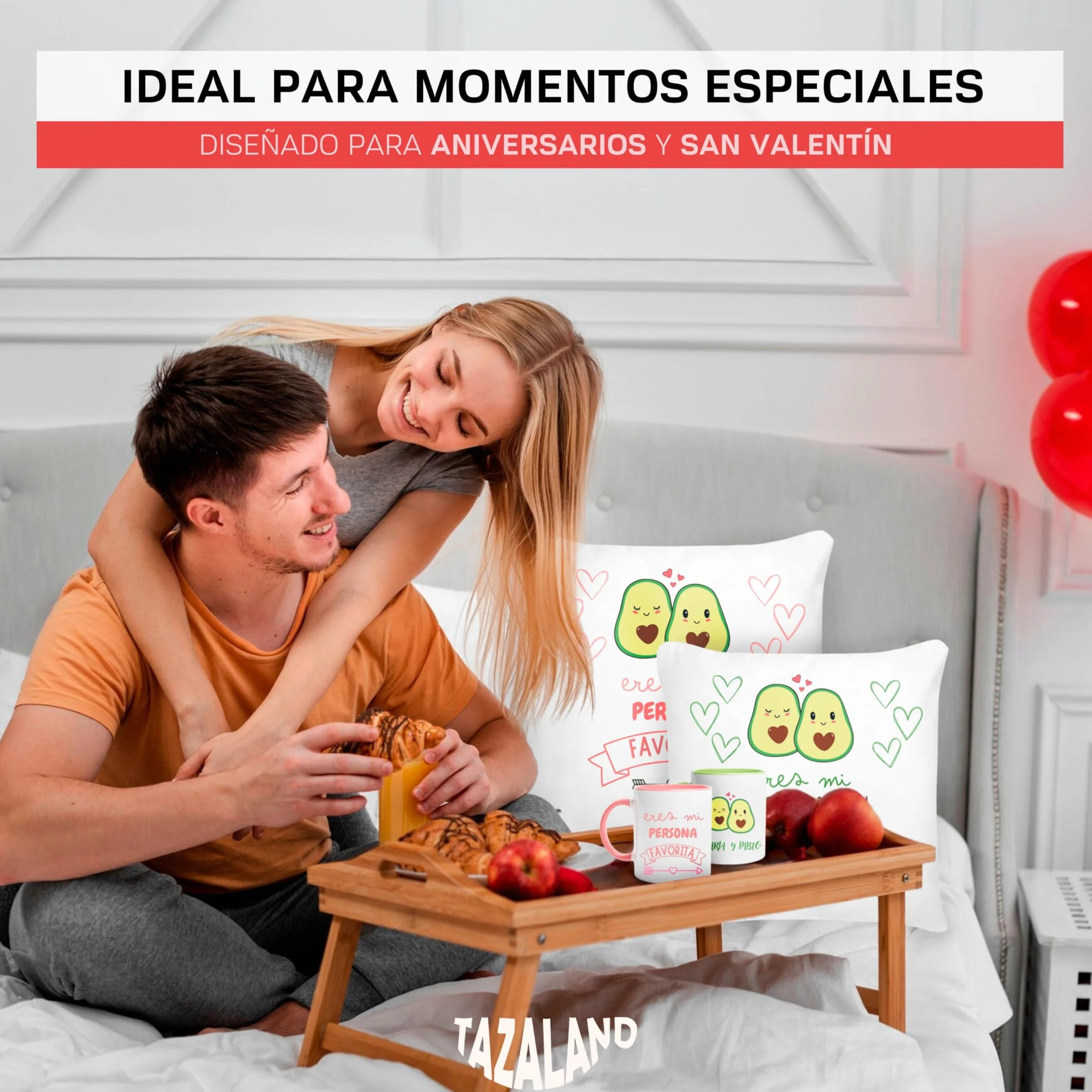 Regalo Personalizado San Valentín | Pack 2 Tazas y 2 Cojines - Aguacates | Regalos Originales Mujer Hombre | Regalos para Parejas, Novia, Novio | Detalles Románticos