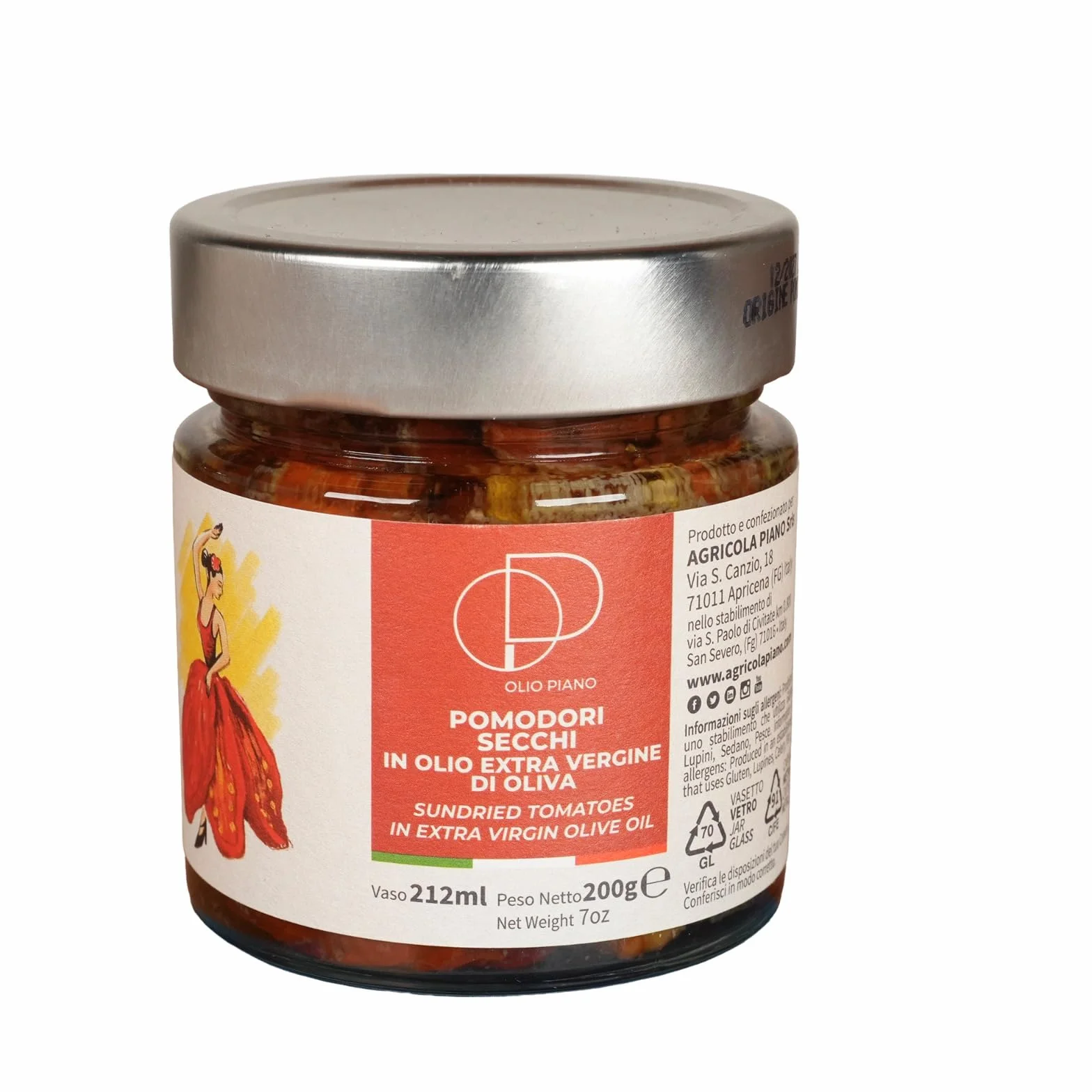 Agricola Piano - Tomates en Aceite | Tomates Secos en Aceite de Oliva Virgen Extra 212 ml – 100% Italianos, Receta Antigua – Producción Artesanal