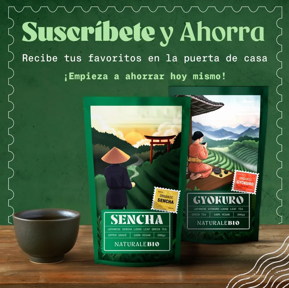 NaturaleBio Té Verde Sencha Japonés Orgánico - Upper Grade - de 200g. Bio, Natural y Puro, Té Verde en Hojas de la Primera Cosecha, cultivado en Japón. Organic Japanese Sencha Green Tea.