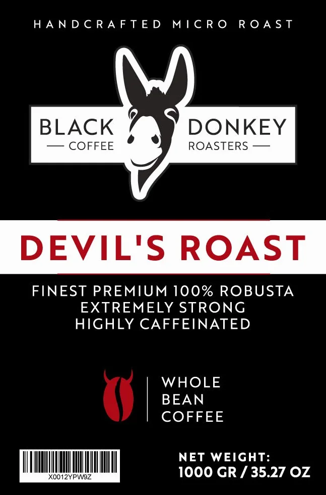 Black Donkey - 1KG Café Natural En Grano (DEVIL'S ROAST) | Extremadamente Fuerte | Altamente Cafeinado