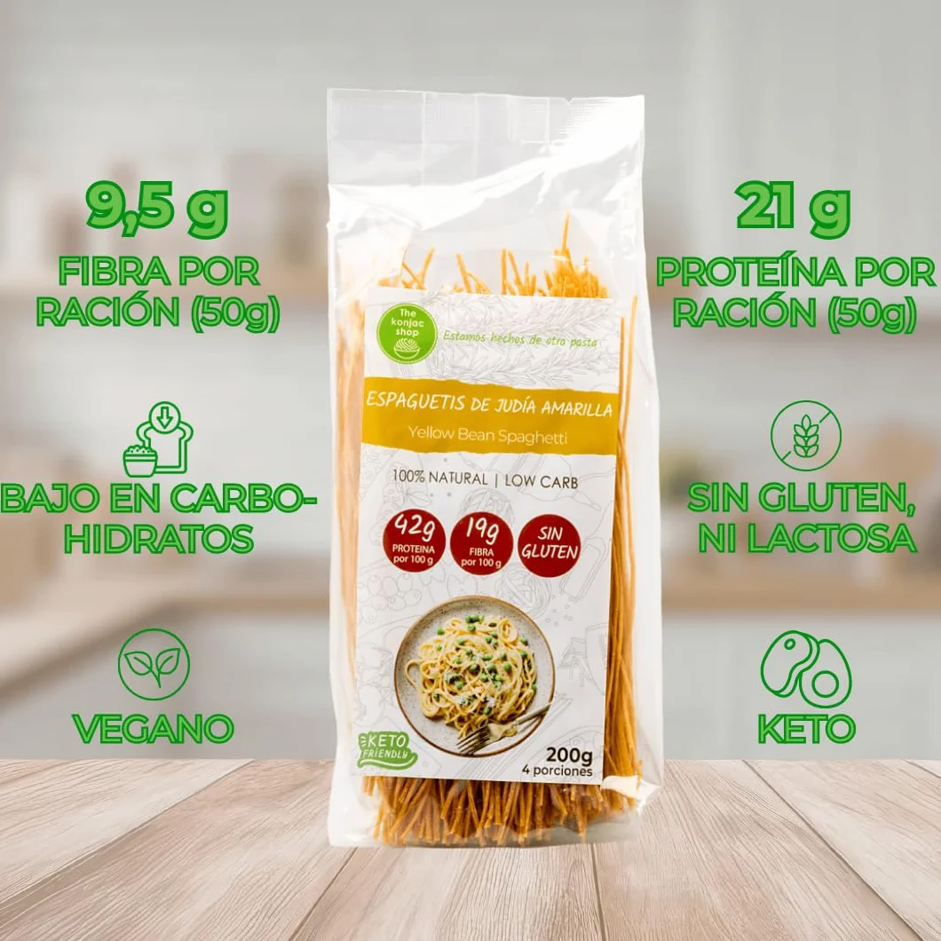 The Konjac Shop - Espaguetis de Judía Amarilla 200 g - Pasta Proteica, Sin Gluten, Baja en Calorías y Alta en Proteínas