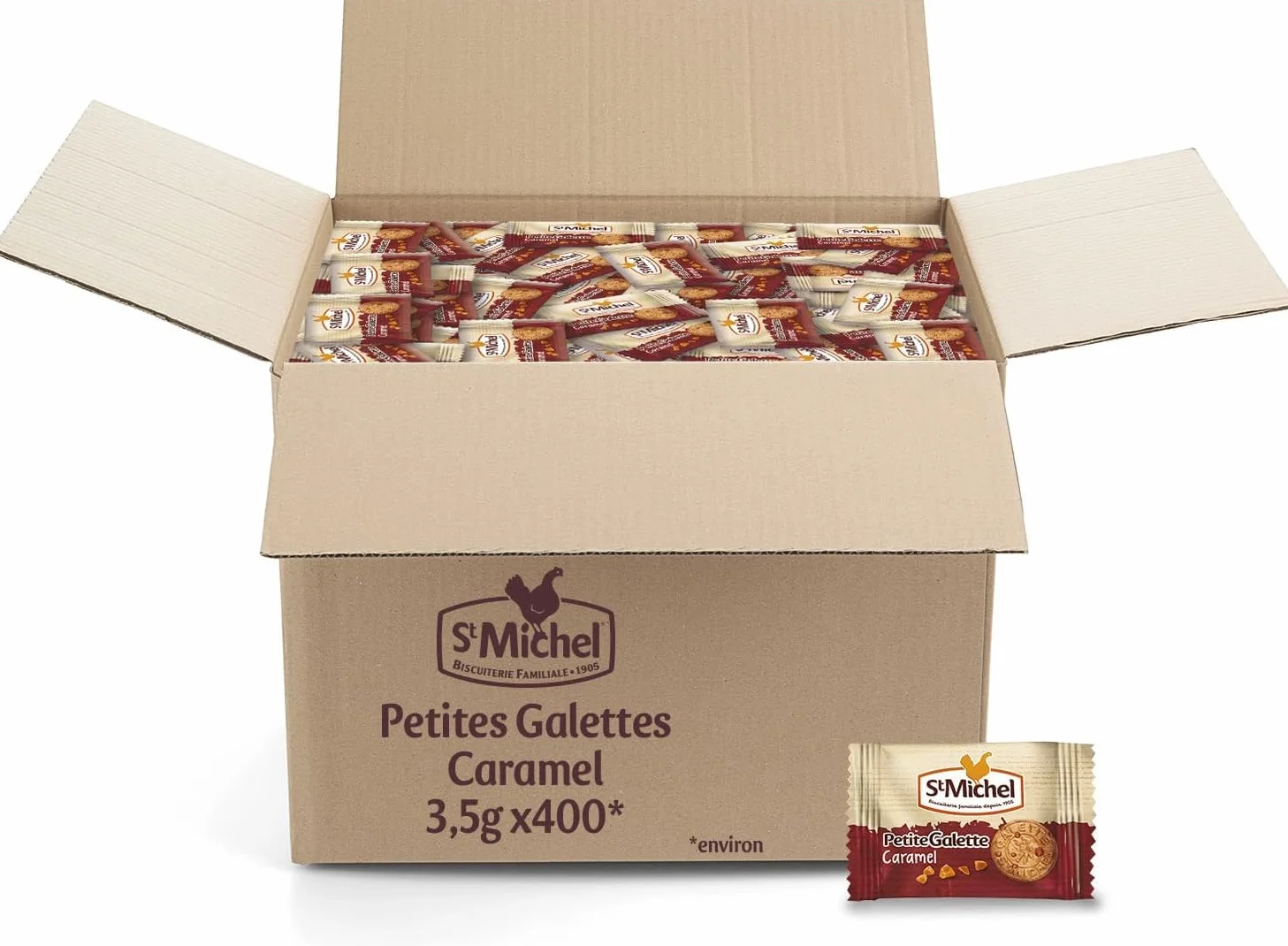 St Michel - Pequeña Galleta de Caramelo - 3,5 g Caja de 400 Sobres Individuales - 1,4 Kg