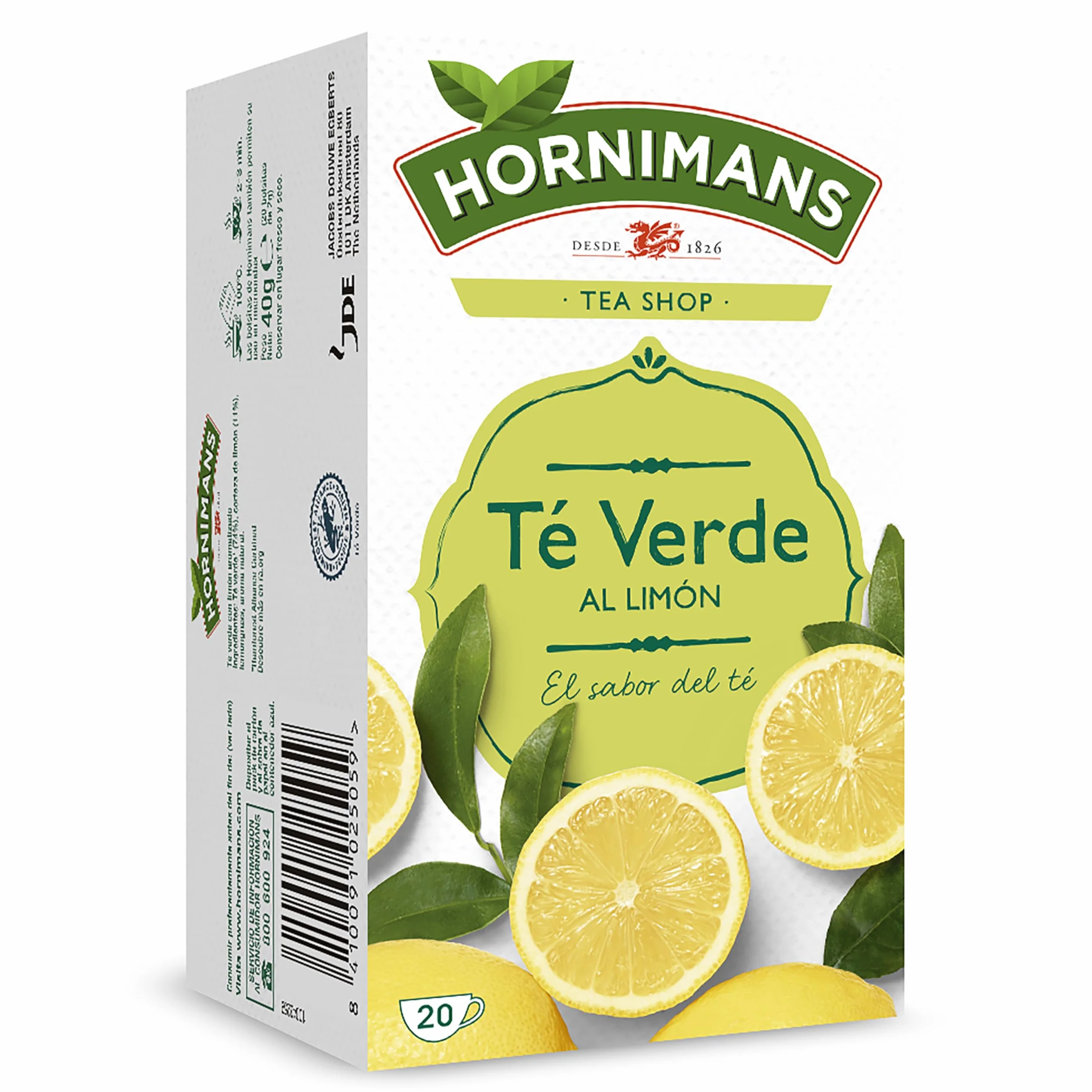 Hornimans Té Verde al Limón Ingredientes 100% Naturales | 20 bolsitas | Con Teína
